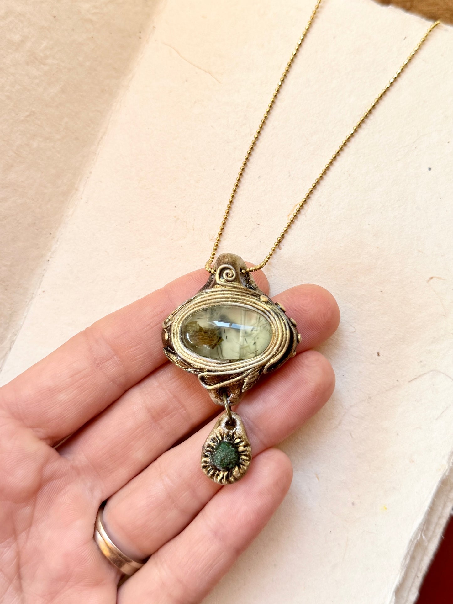 Prehnite and Malachite Woodland Necklace - Two Piece Green Gemstone