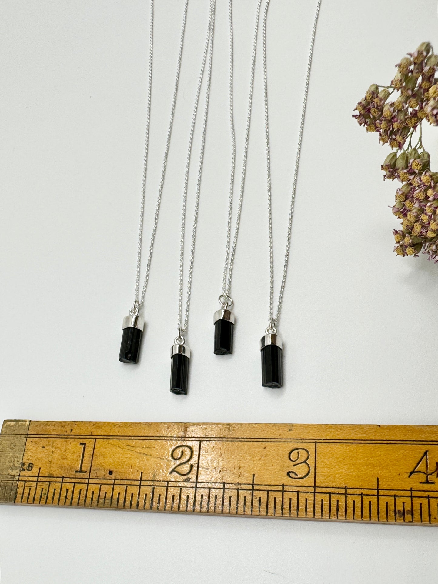 Black Tourmaline Crystal Silver Cap Necklace - Protection Clearing Negativities Grounding Earth Star Chakra Healing