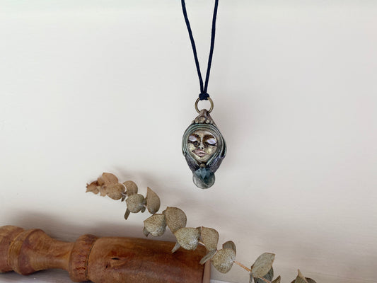 MATRON OF REGENERATION - Deity Clay Pendant with Chlorite Quartz  - Goddess Woodland Series