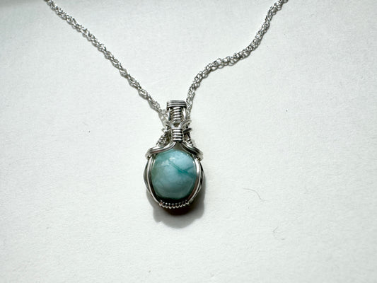 Larimar “Dolphin Stone” Wire Wrapped Necklace in .925 Sterling Silver