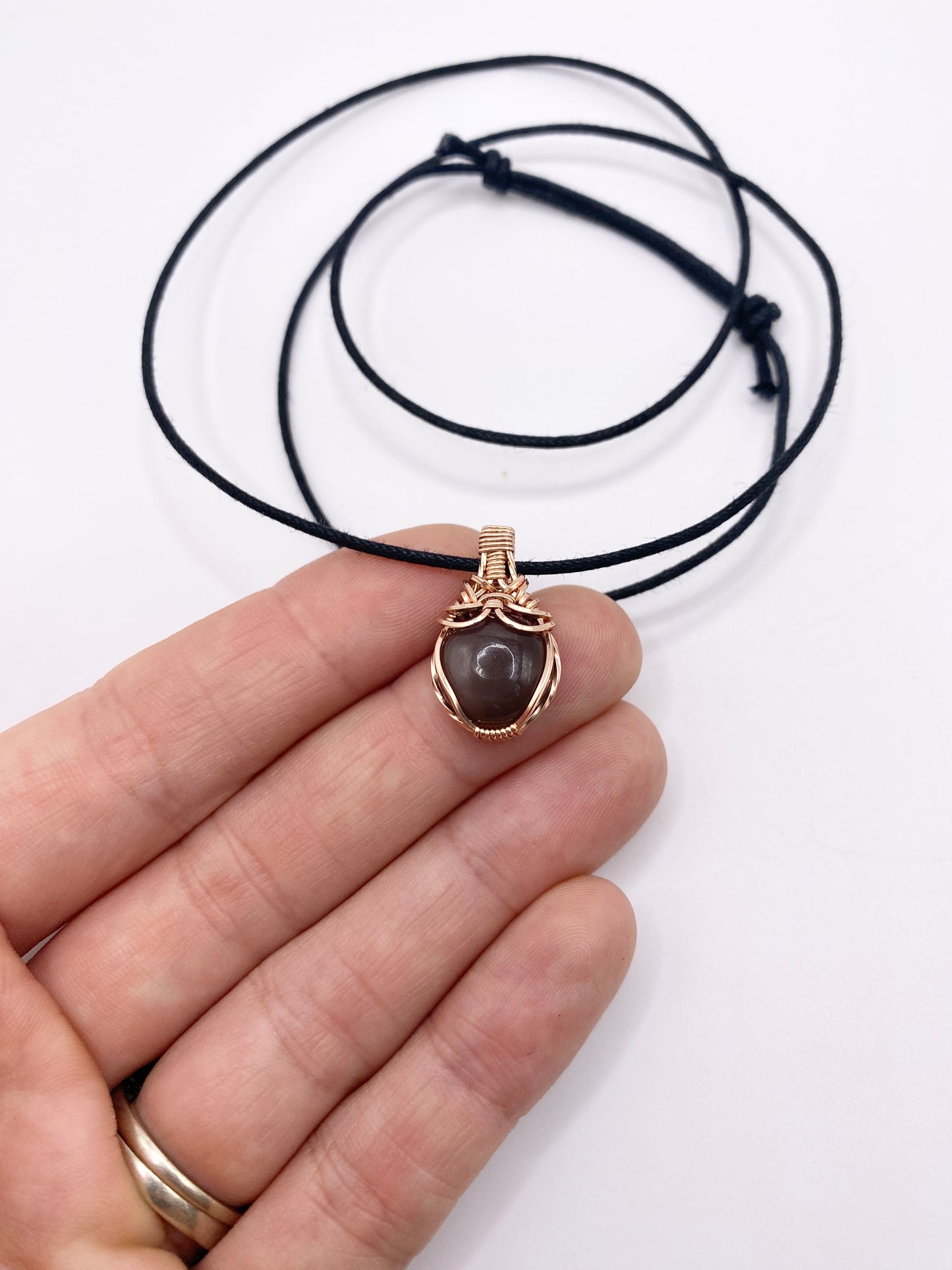 New Moon Wire Wrapped Gray Mini Moonstone Necklace - Original Design in 14K Rose Gold Fill Wire