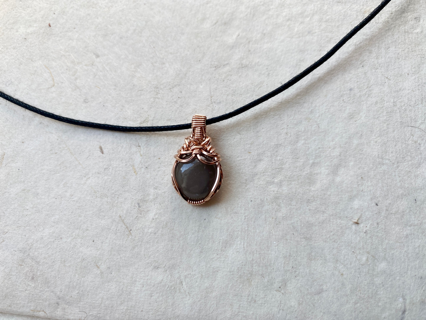 New Moon Wire Wrapped Gray Mini Moonstone Necklace - Original Design in 14K Rose Gold Fill Wire