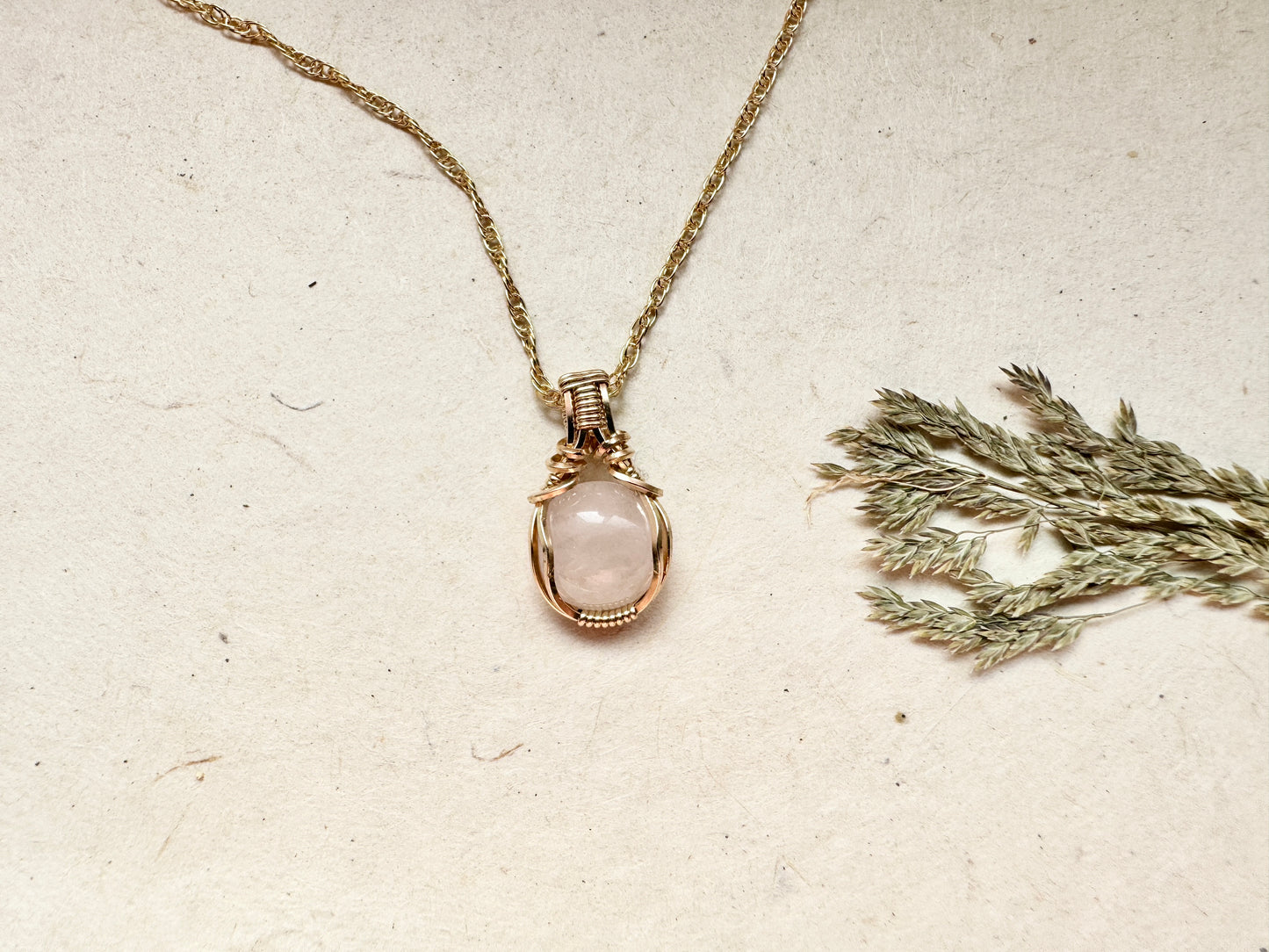 Small Rose Quartz Necklace in 14K Gold Fill