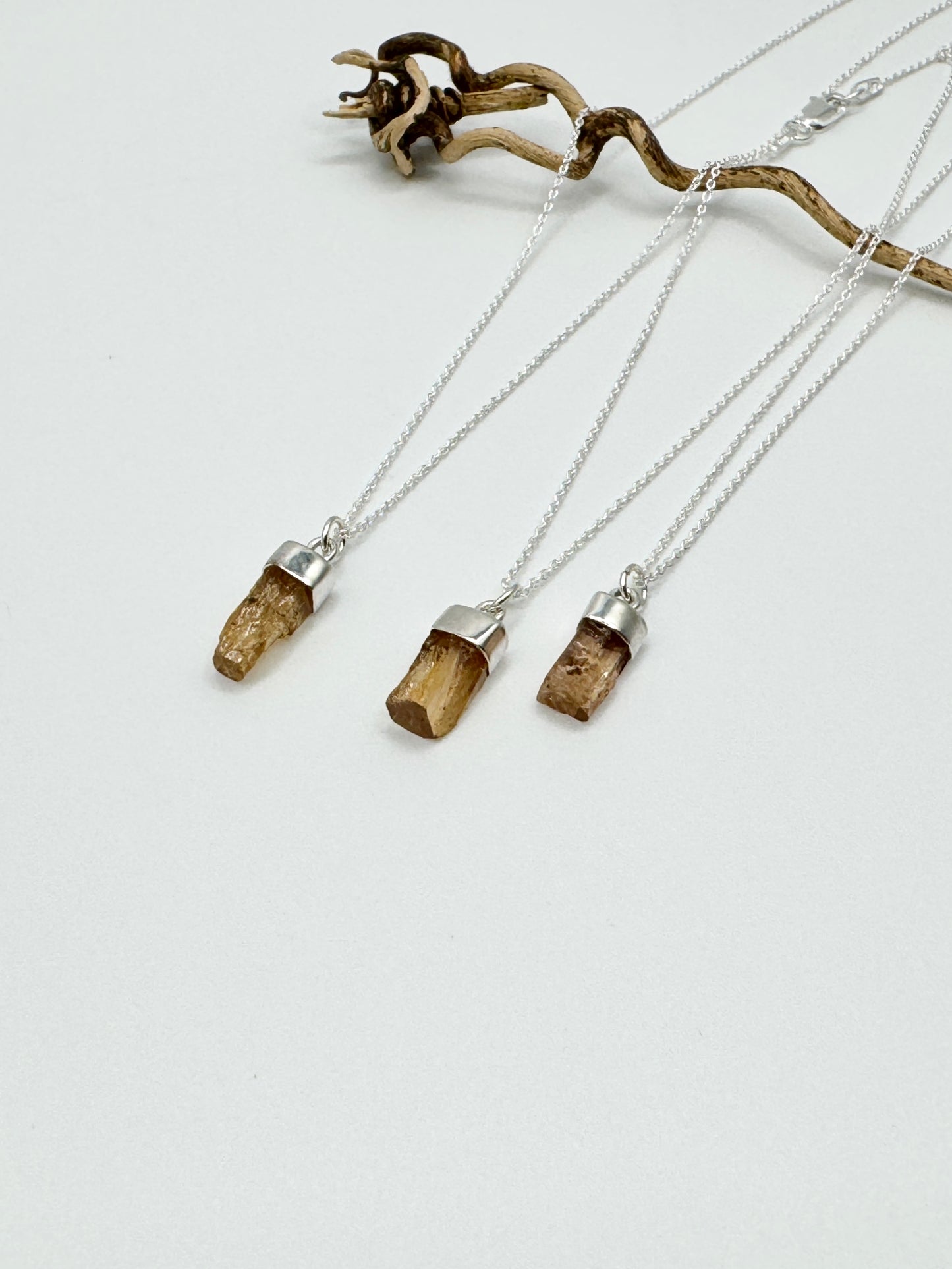 Golden Topaz Crystal Silver Cap Necklace - Solar Plexus Healing Manifestation Divine Will