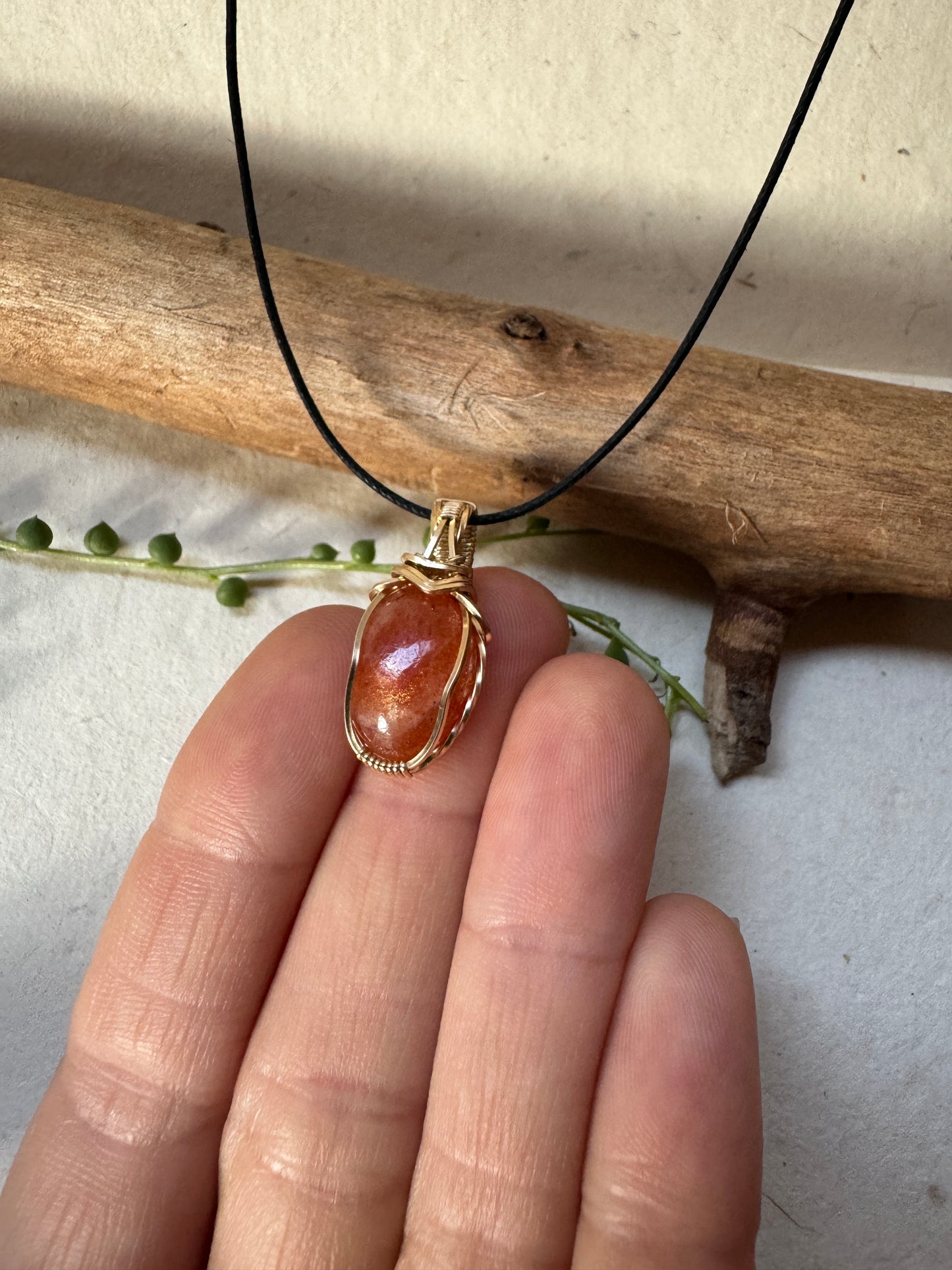 Oval Sunstone 14K Gold Fill Wire Wrapped Necklace
