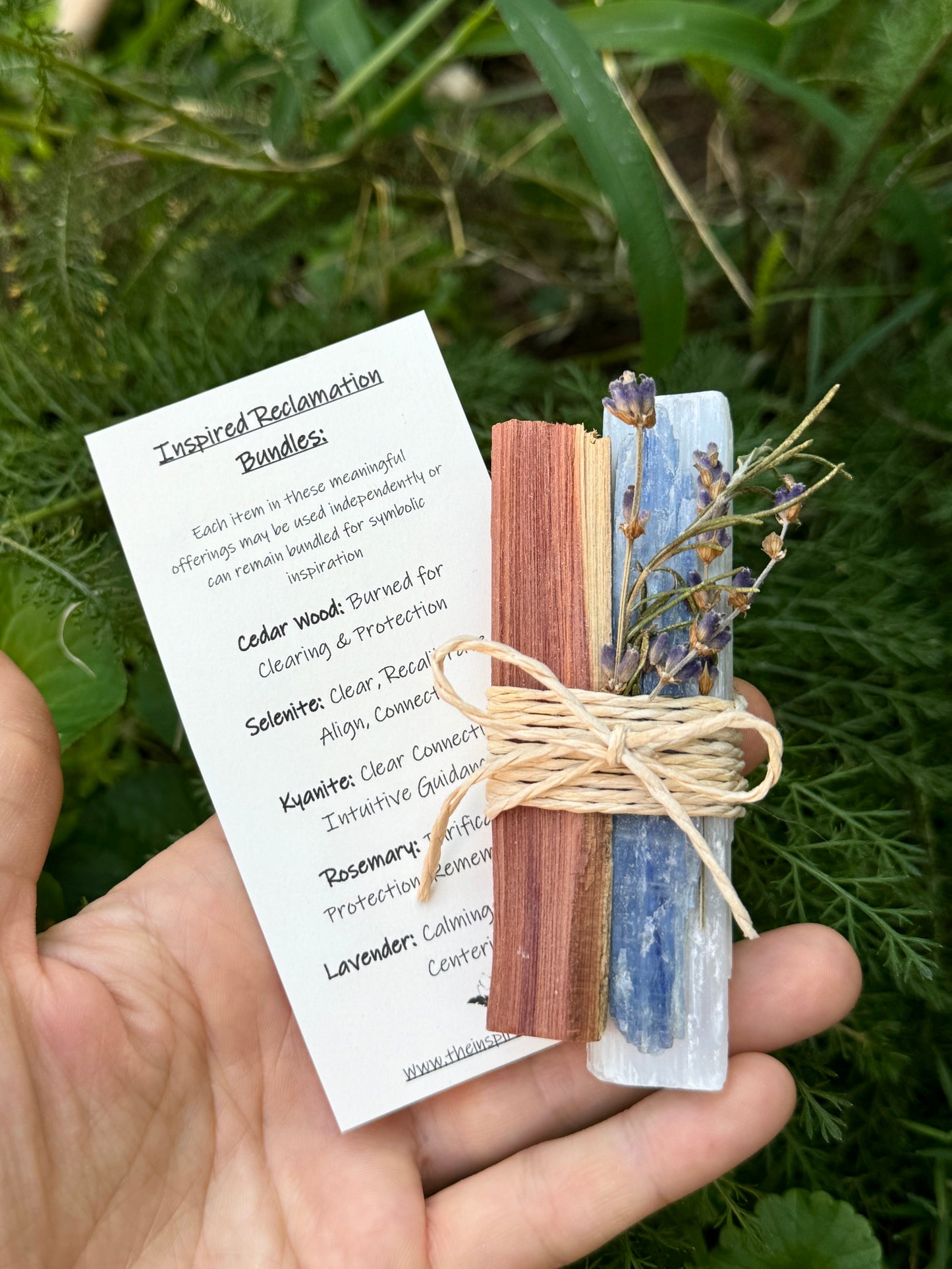 Inspired Reclamation Bundle: Cedar Wood, Selenite, Blue Kyanite, Lavender & Rosemary