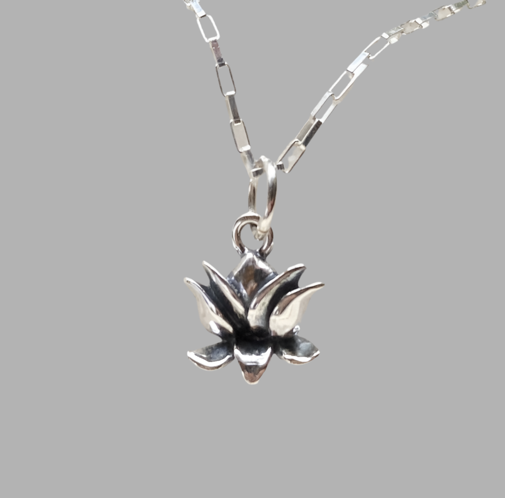 Lotus Flower ~ Sterling Silver Charm Necklace - Sacred Symbols Series