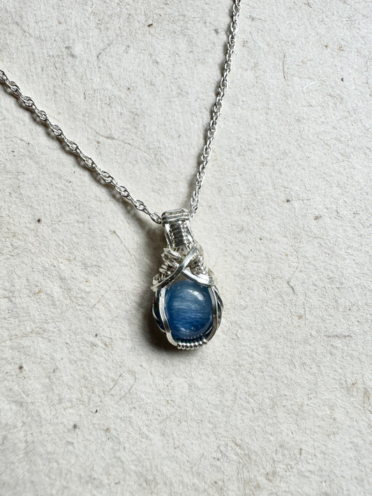 Blue Kyanite Mini Wire Wrapped Pendant in .925 Sterling Silver Wire