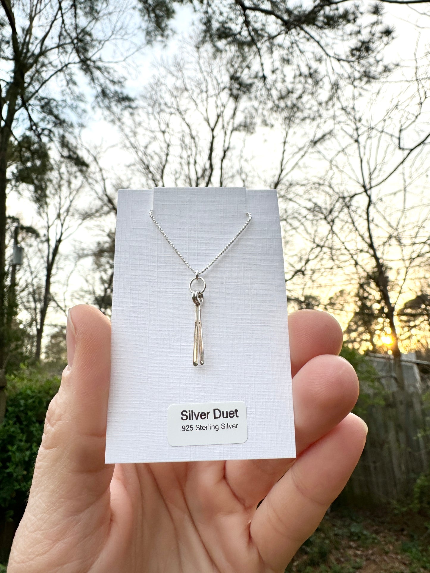 Silver Duet Charm Necklace in .925 Sterling Silver