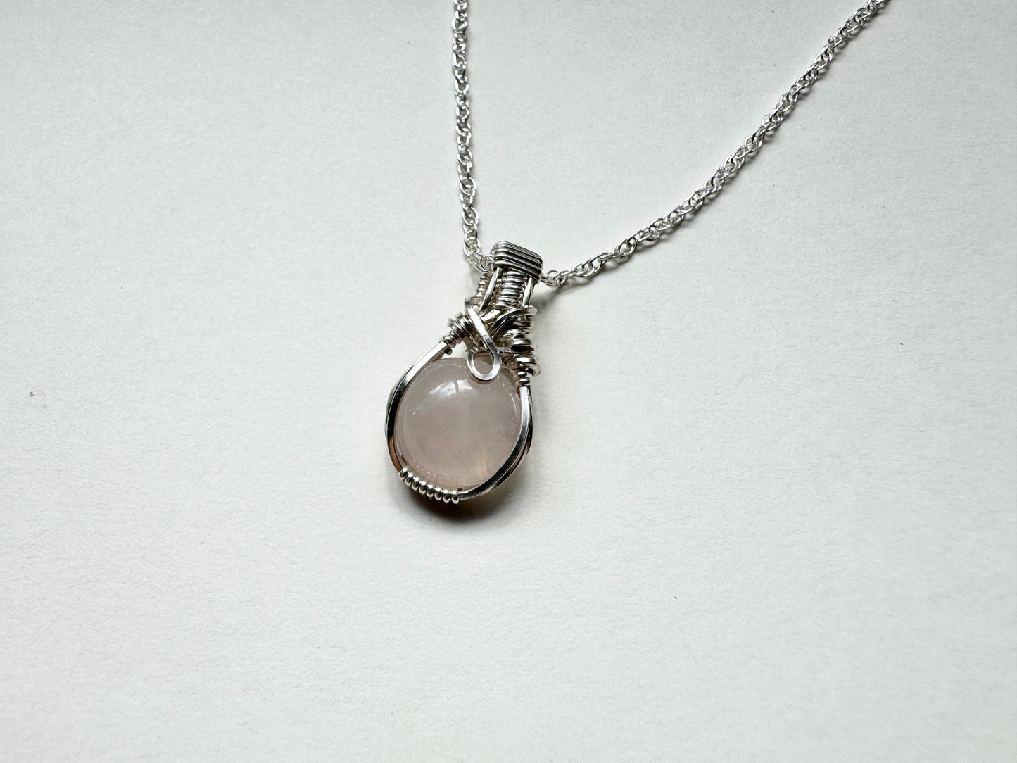 Small Rose Quartz Necklace in Sterling Silver