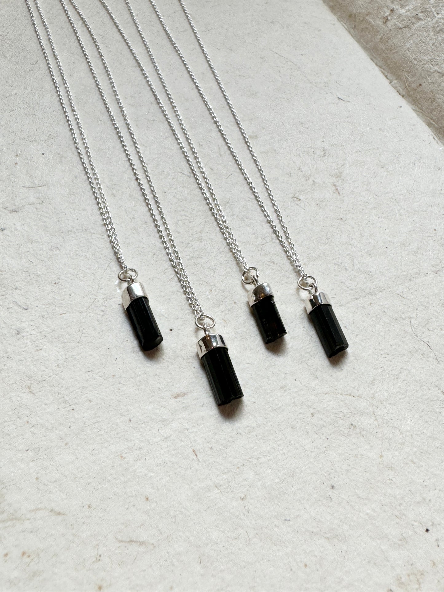 Black Tourmaline Crystal Silver Cap Necklace - Protection Clearing Negativities Grounding Earth Star Chakra Healing