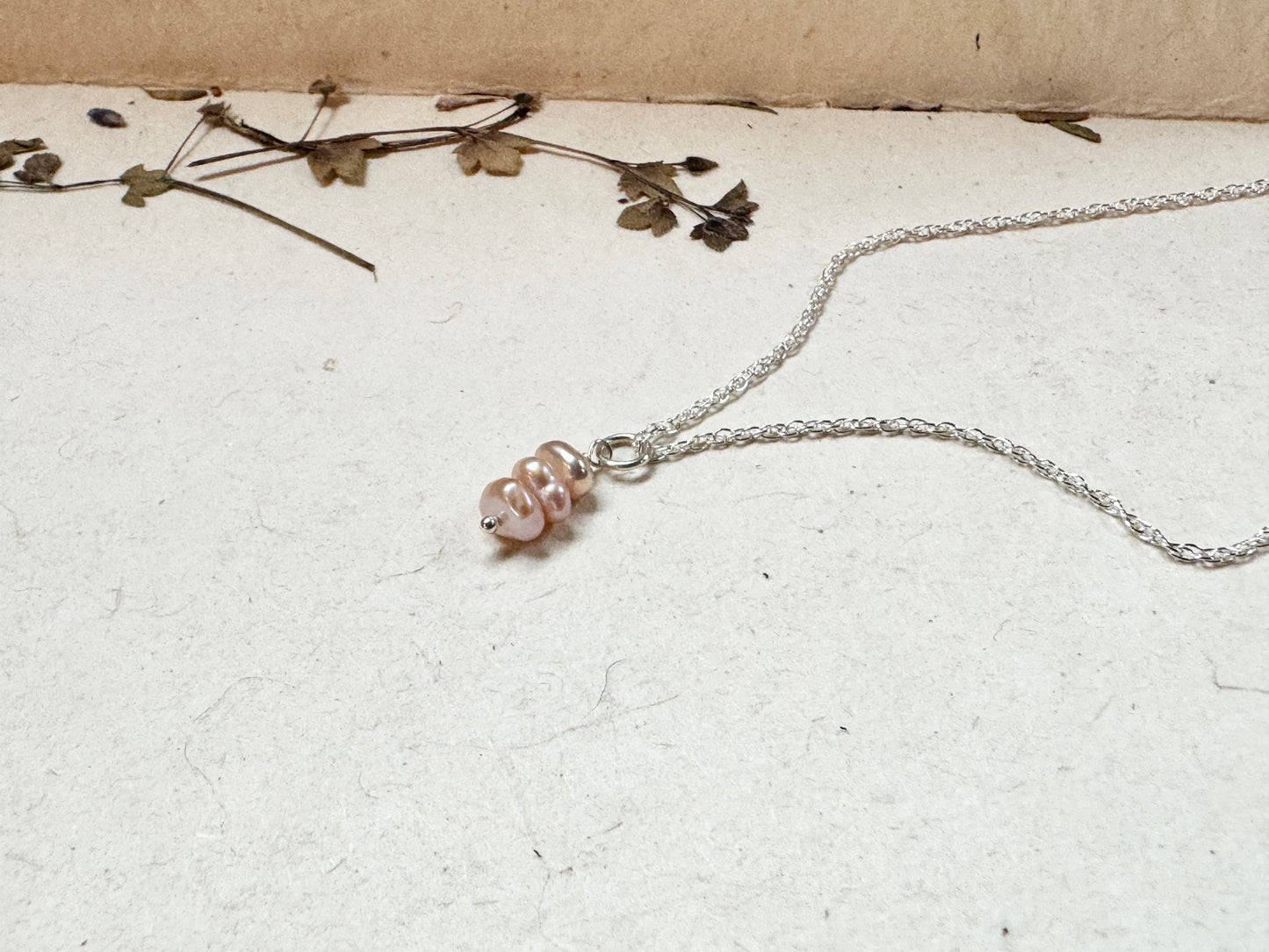 Pink Pearl Necklace Wire Wrapped in .925 Sterling Silver with chain