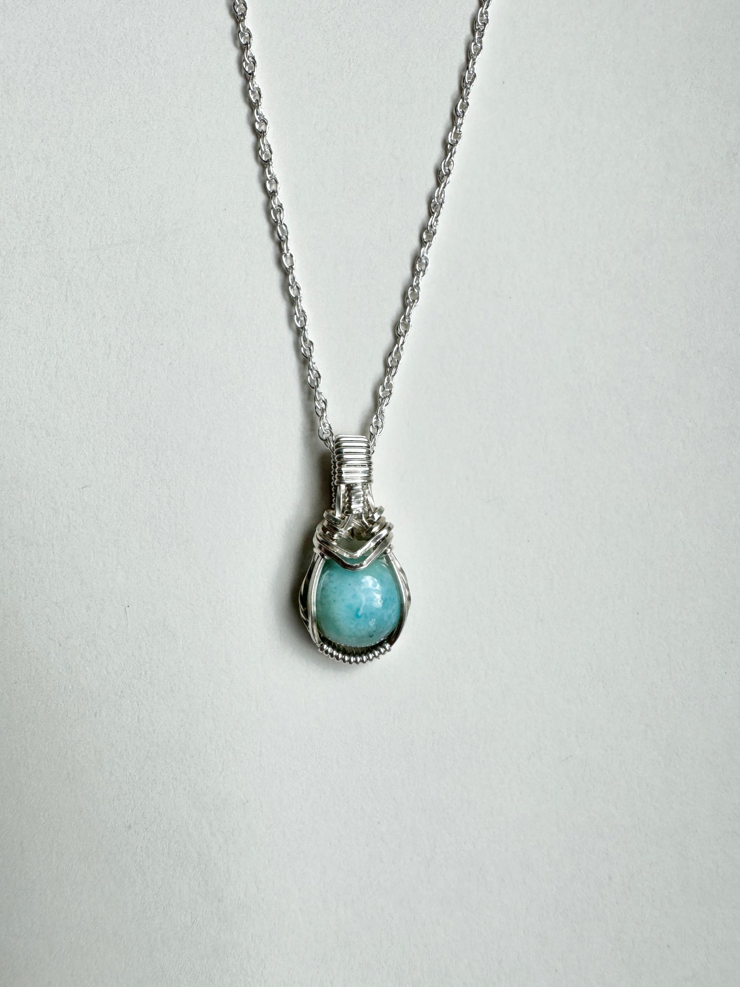 Larimar Mini Wire Wrapped Necklace in .925 Sterling Silver