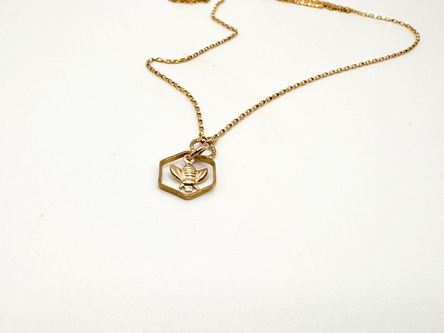 Honey Keeper ~ Bee in Honeycomb Charm Necklace in 14K Gold Fill