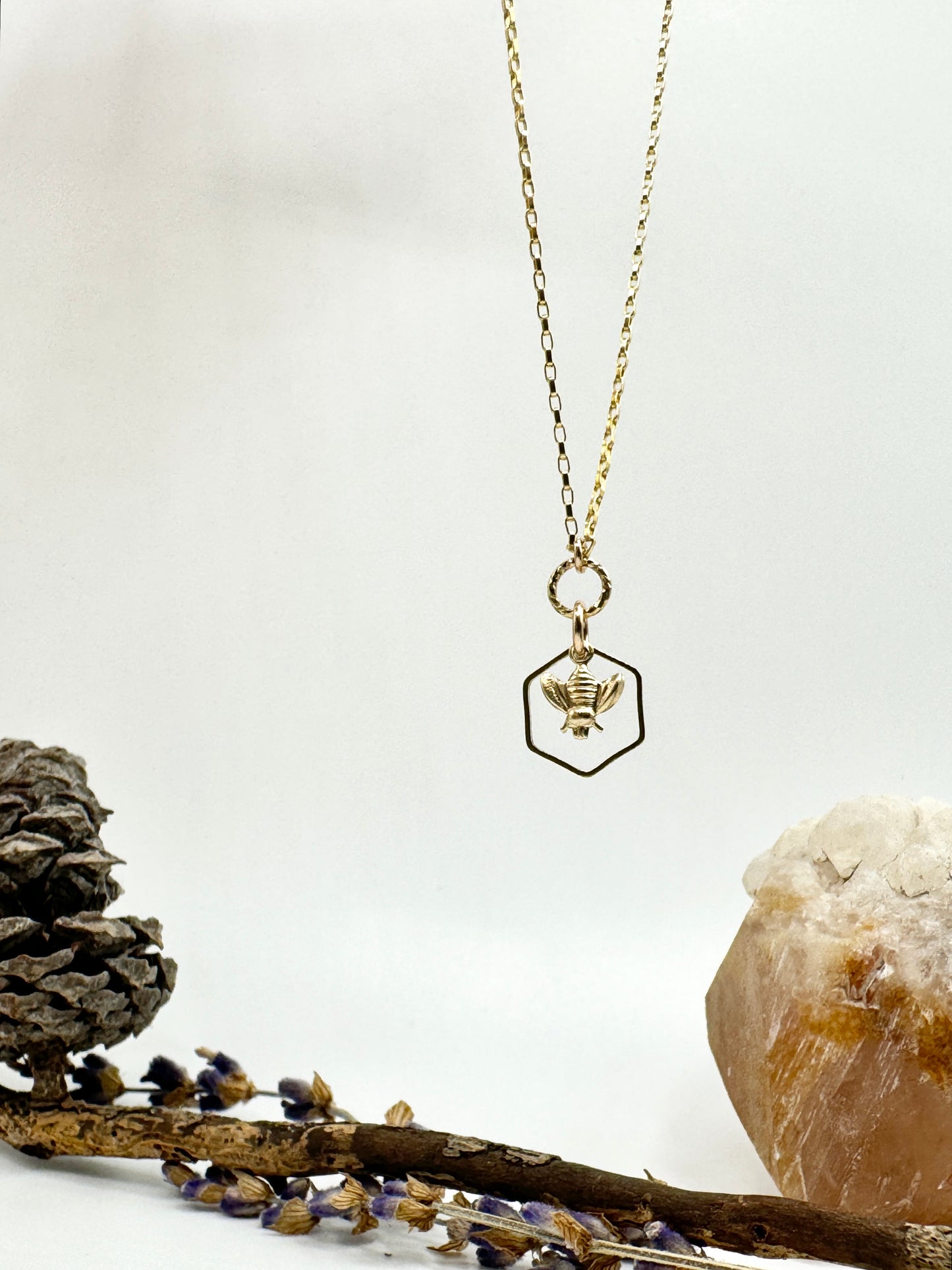 Honey Keeper ~ Bee in Honeycomb Charm Necklace in 14K Gold Fill