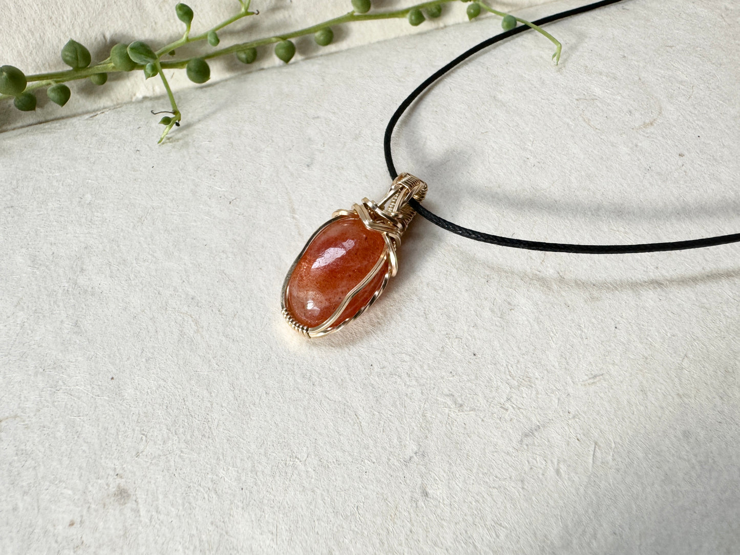 Oval Sunstone 14K Gold Fill Wire Wrapped Necklace