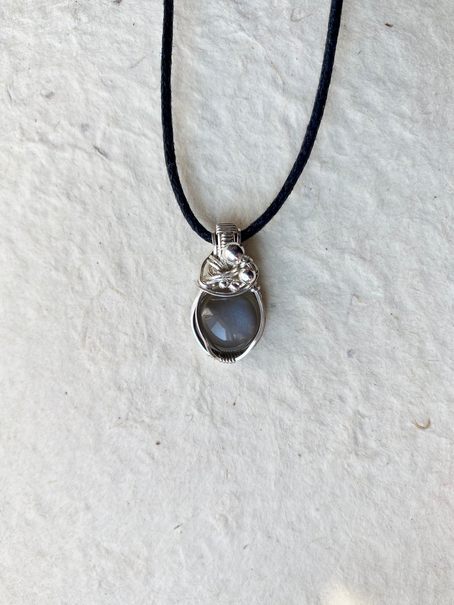 New Moon Wire Wrapped Gray Mini Moonstone Necklace - Original Design in .925 Sterling Silver Wire