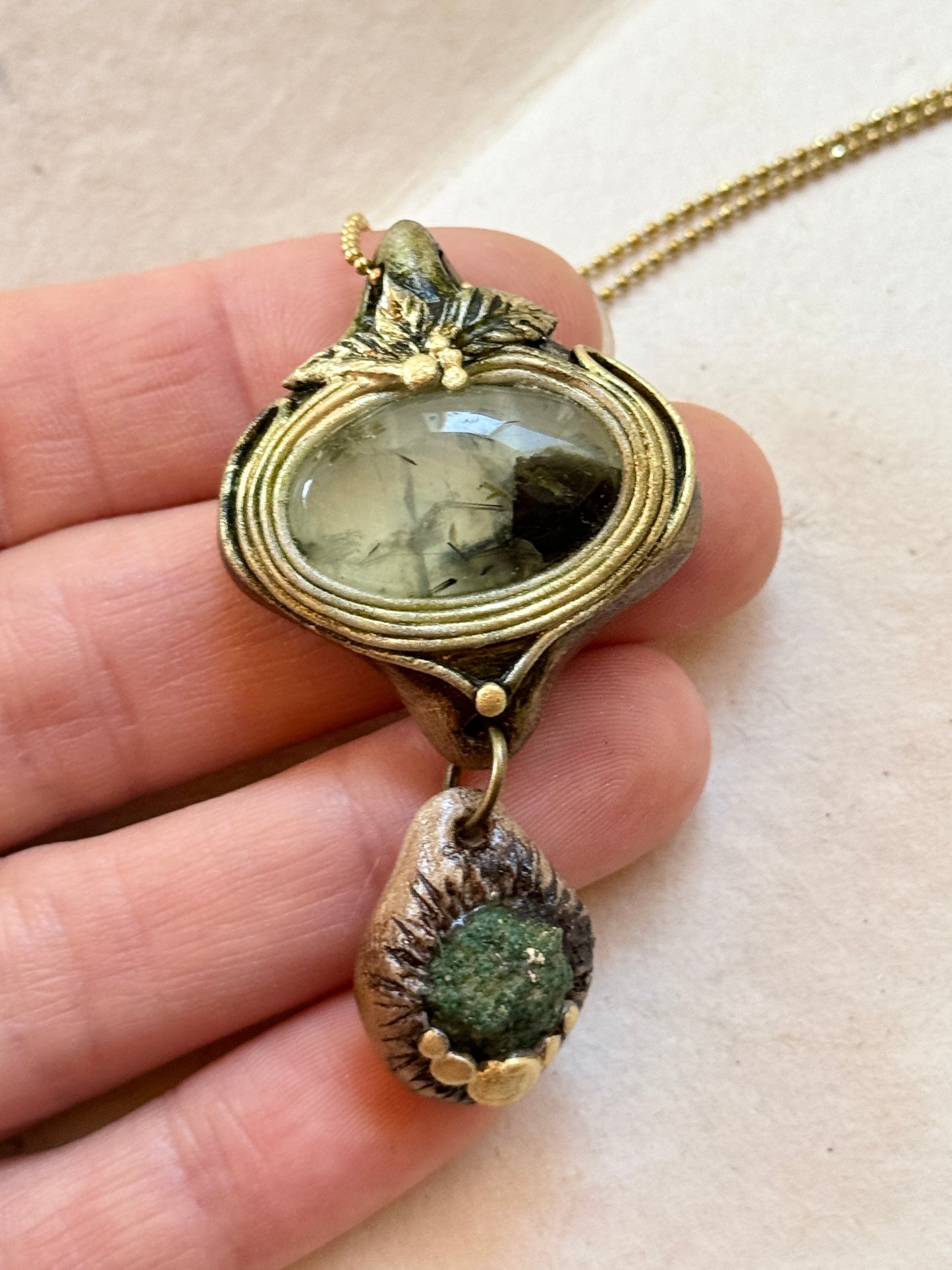 Prehnite and Malachite Woodland Necklace - Two Piece Green Gemstone