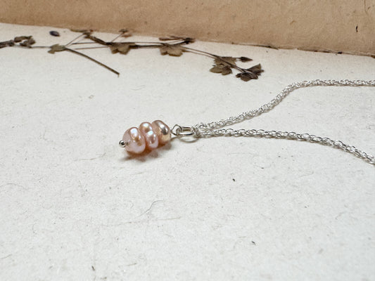 Pink Pearl Necklace Wire Wrapped in .925 Sterling Silver with chain