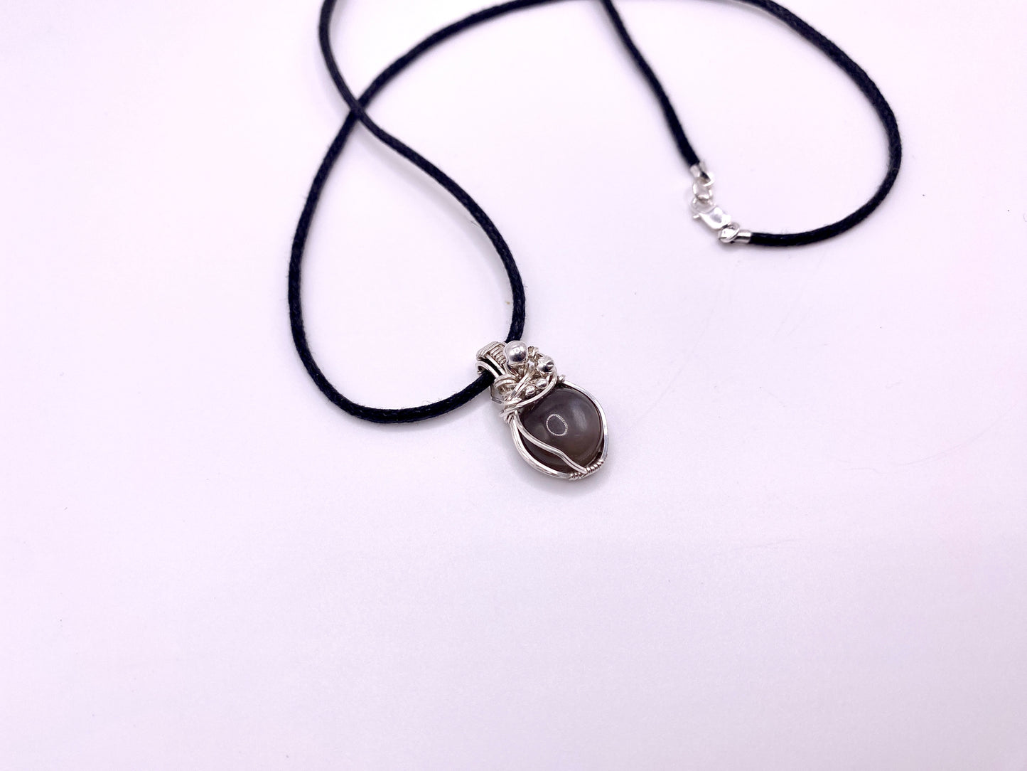 New Moon Wire Wrapped Gray Mini Moonstone Necklace - Original Design in .925 Sterling Silver Wire