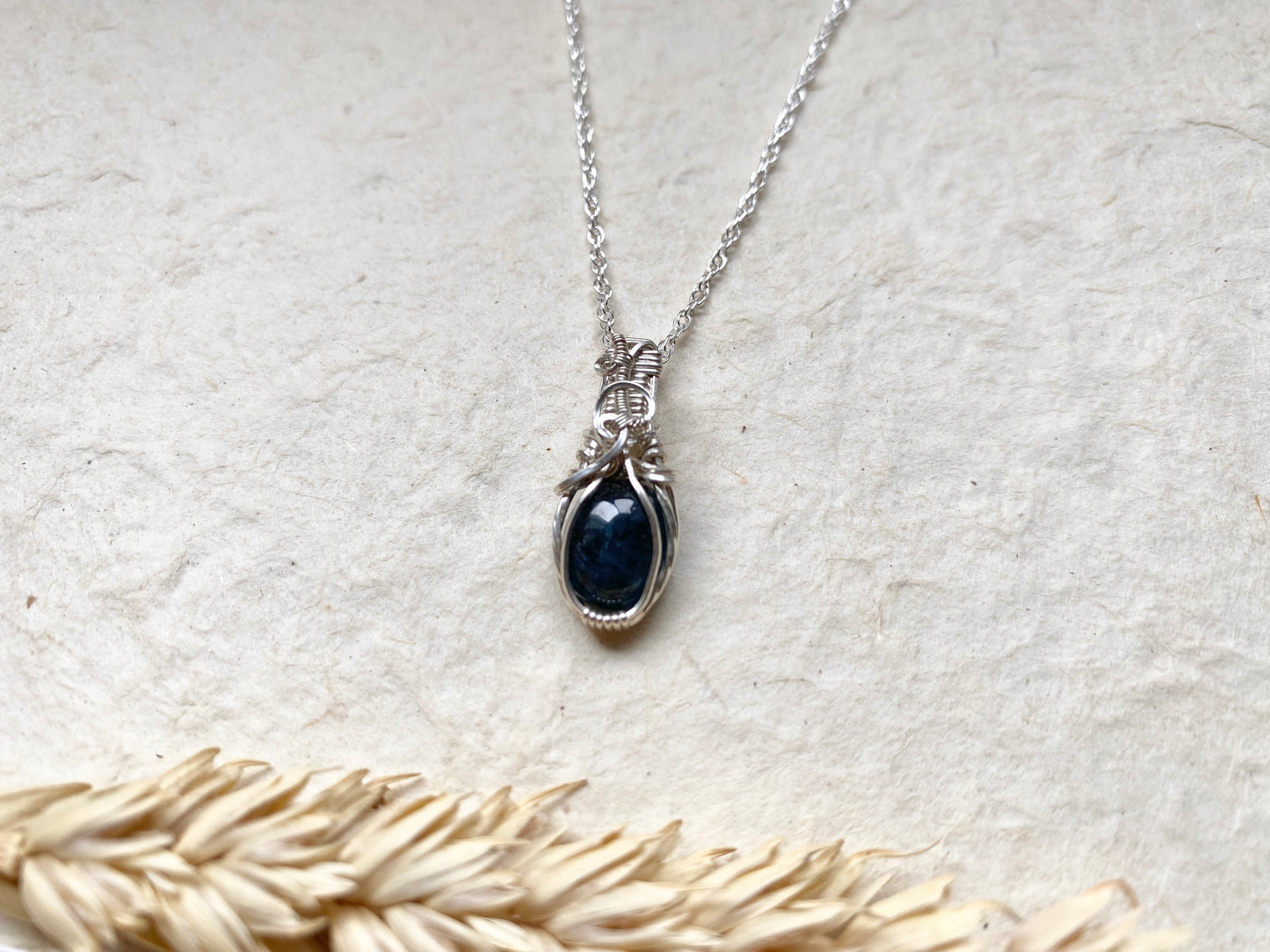 Oval Blue Kyanite Mini Wire Wrapped Pendant in .925 Sterling Silver