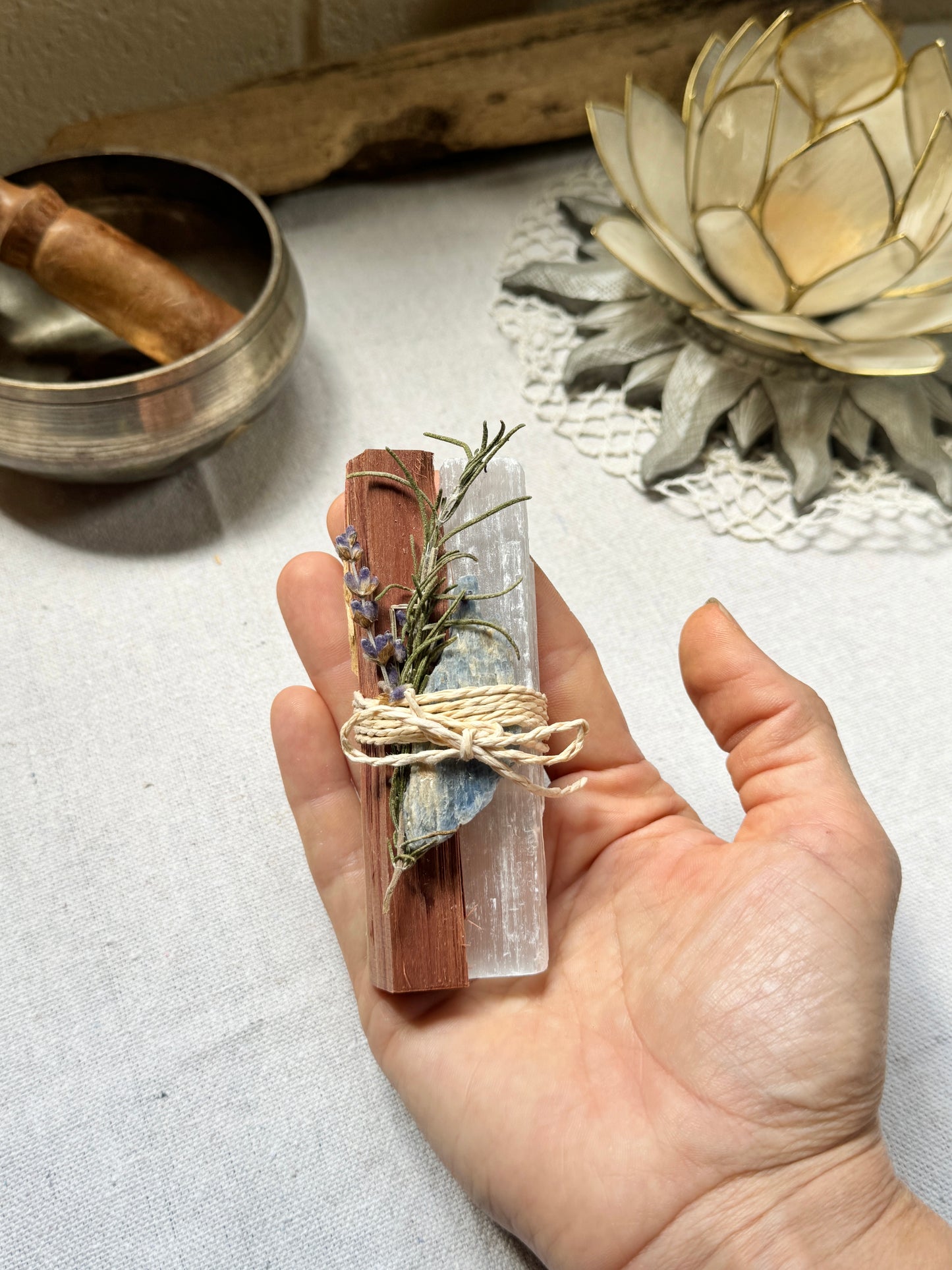 Inspired Reclamation Bundle: Cedar Wood, Selenite, Blue Kyanite, Lavender & Rosemary