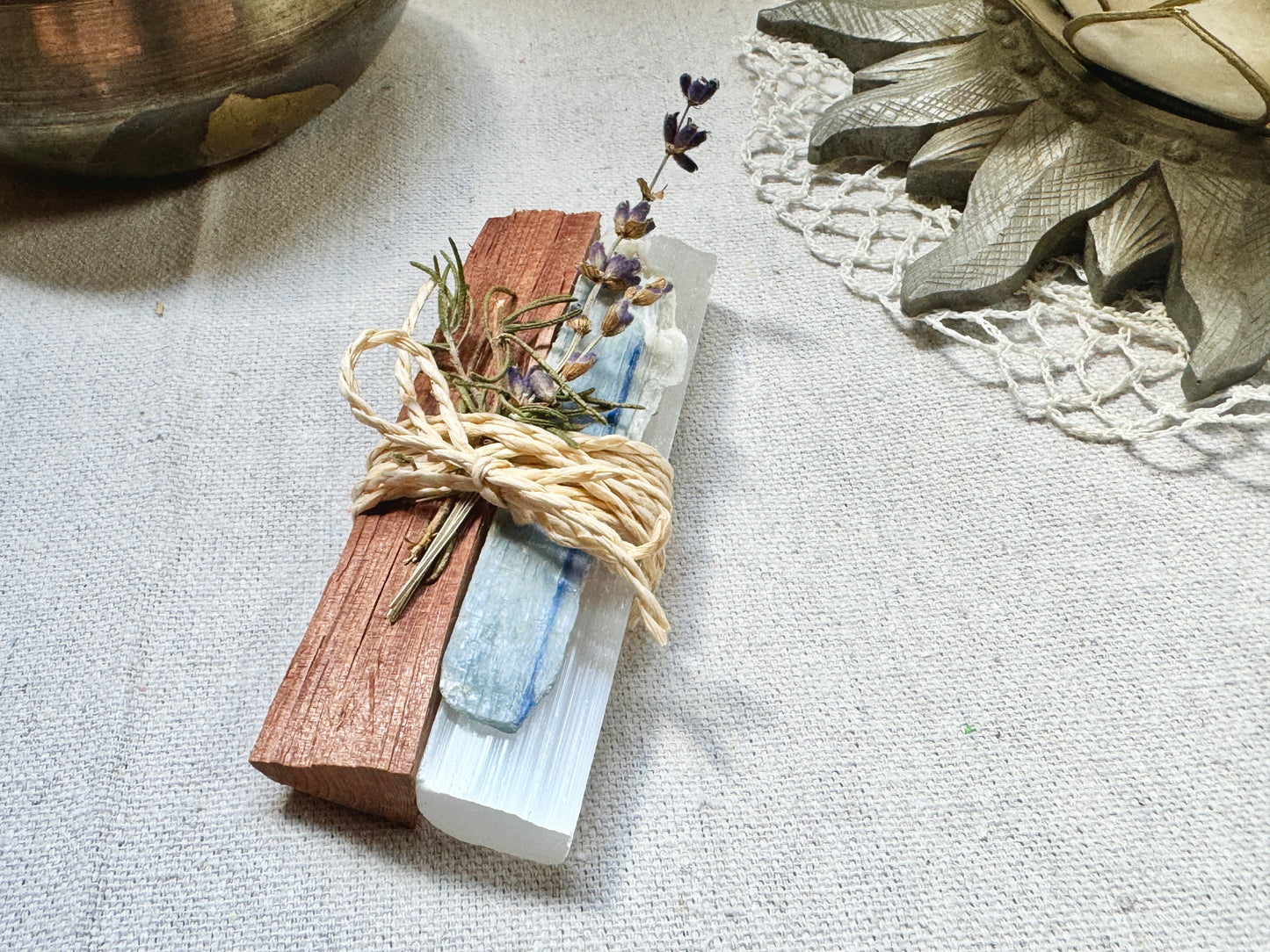 Inspired Reclamation Bundle: Cedar Wood, Selenite, Blue Kyanite, Lavender & Rosemary