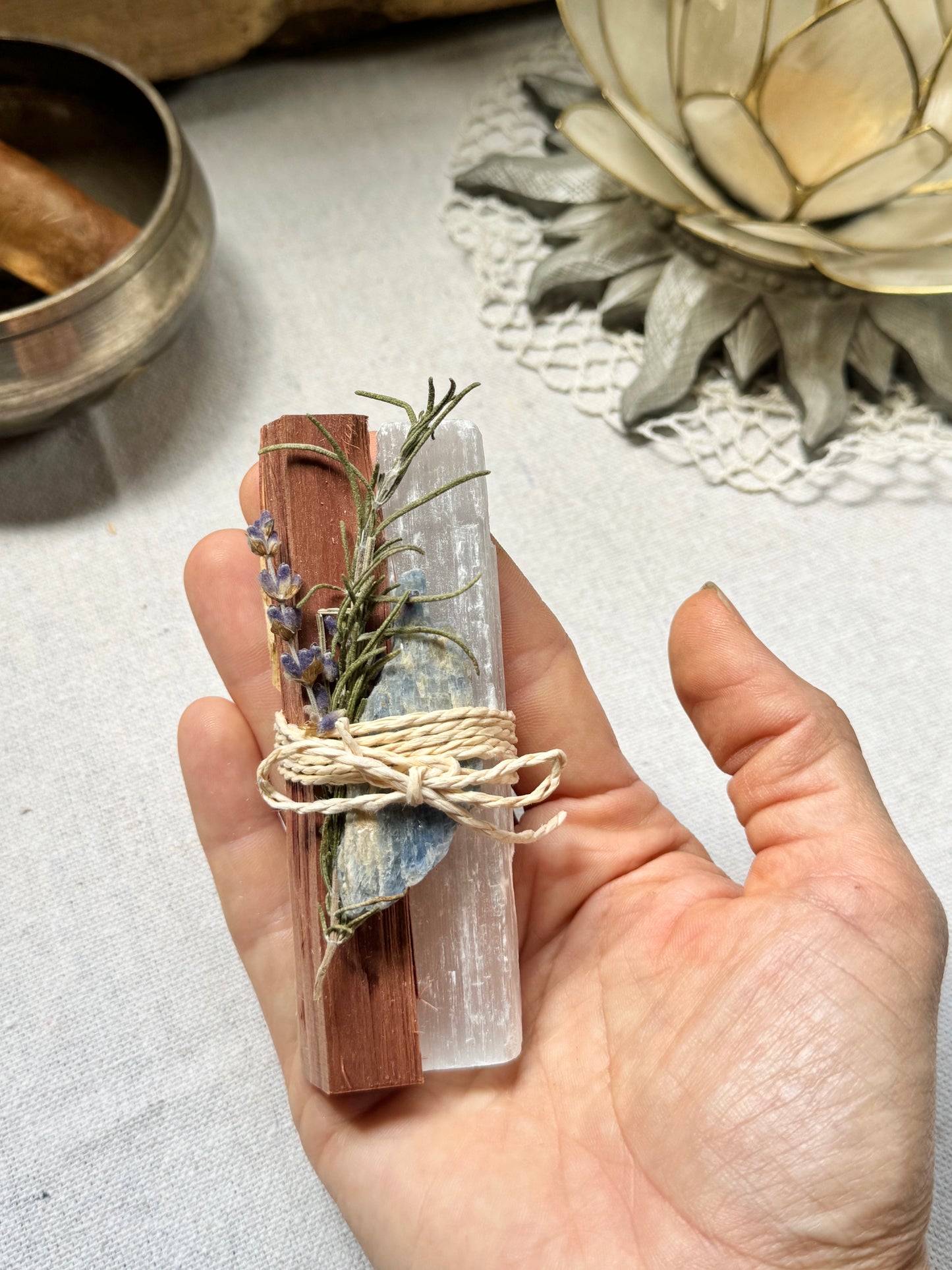 Inspired Reclamation Bundle: Cedar Wood, Selenite, Blue Kyanite, Lavender & Rosemary