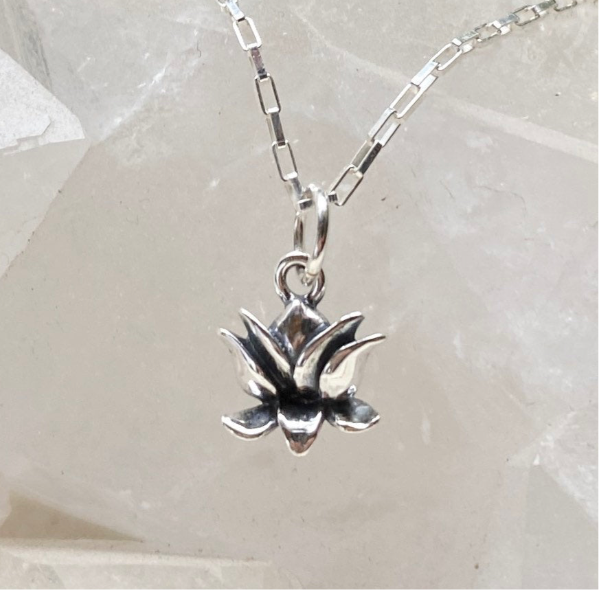 Lotus Flower ~ Sterling Silver Charm Necklace - Sacred Symbols Series