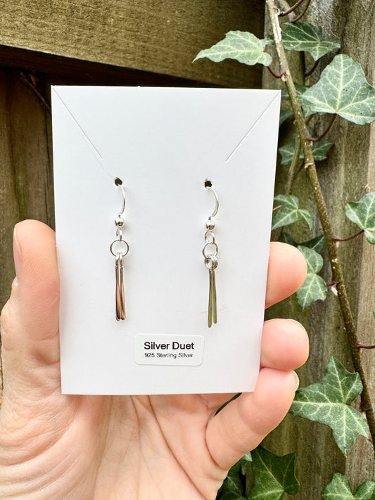 Silver Duet ~ .925 Sterling Silver Charm Earrings
