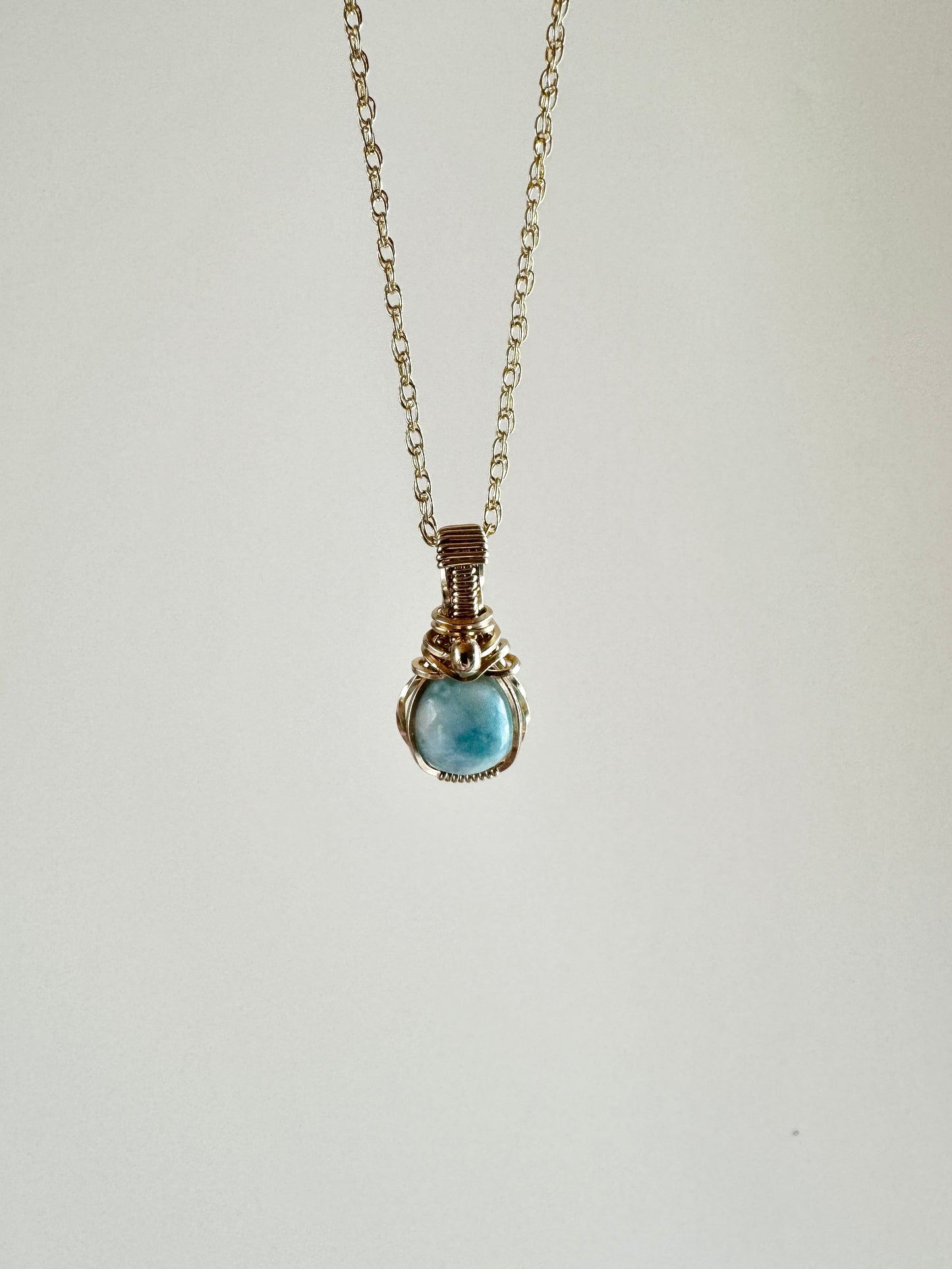 Larimar Mini Wire Wrapped Necklace in 14K Yellow Gold Fill