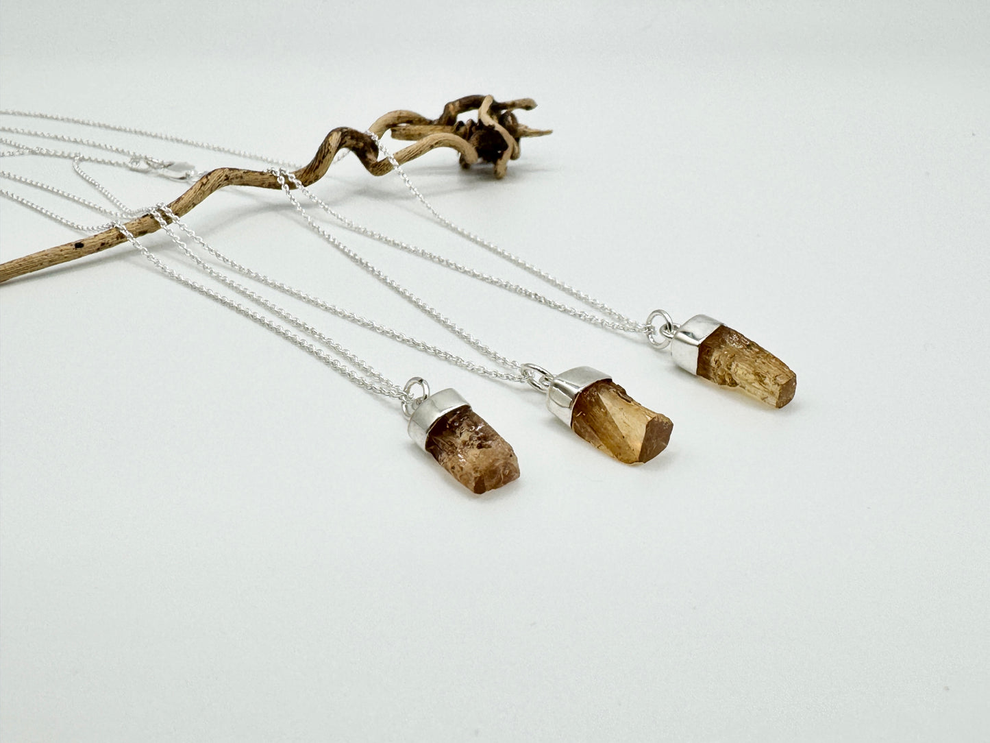 Golden Topaz Crystal Silver Cap Necklace - Solar Plexus Healing Manifestation Divine Will