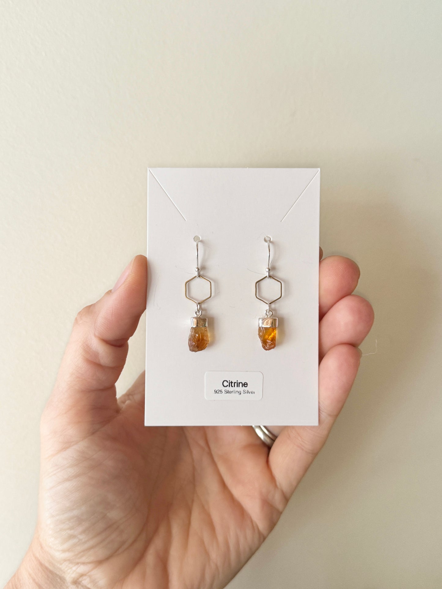 Citrine Honeycomb Earrings in Sterling Silver and Brass