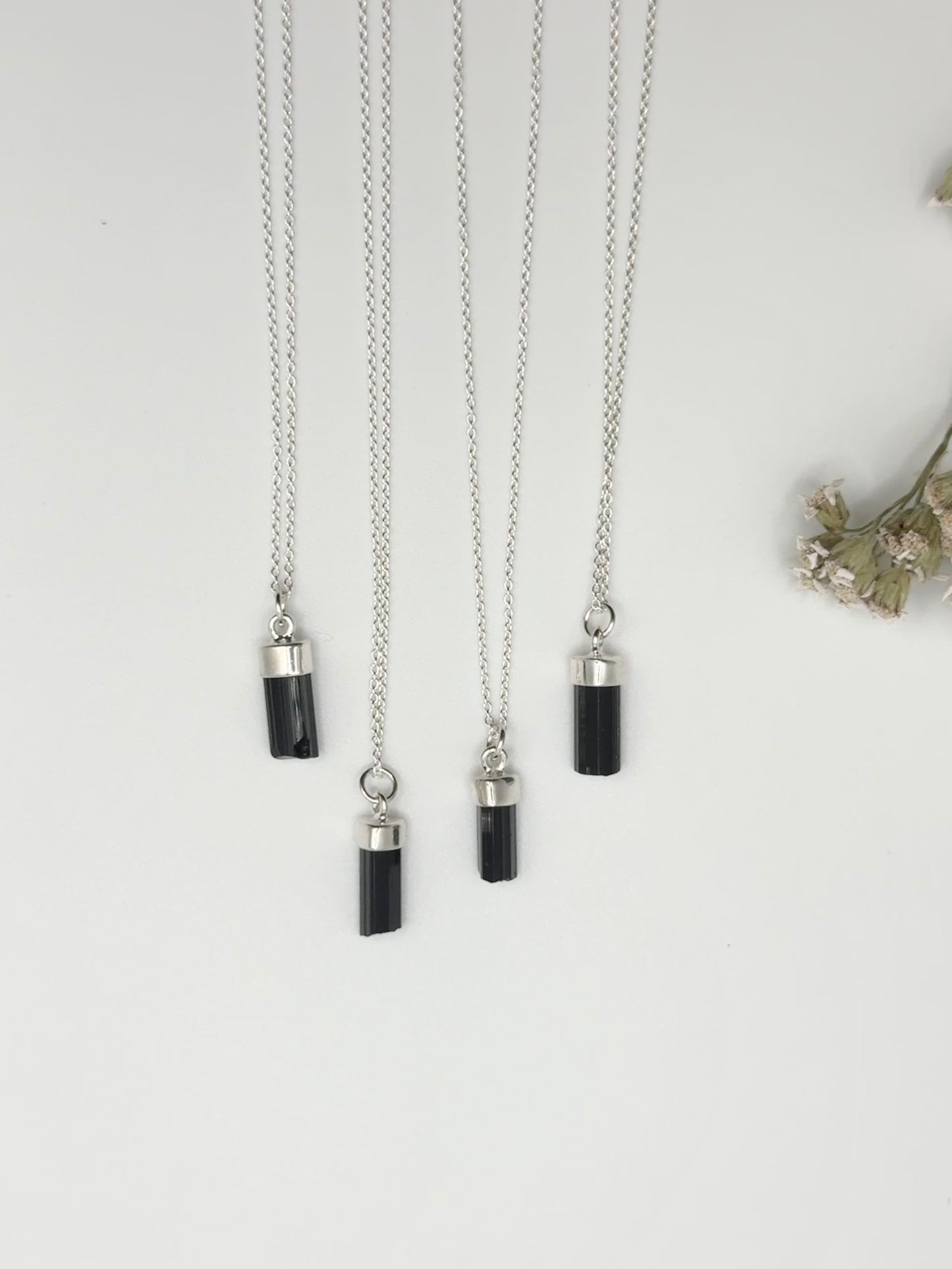 Black Tourmaline Crystal Silver Cap Necklace - Protection Clearing Negativities Grounding Earth Star Chakra Healing