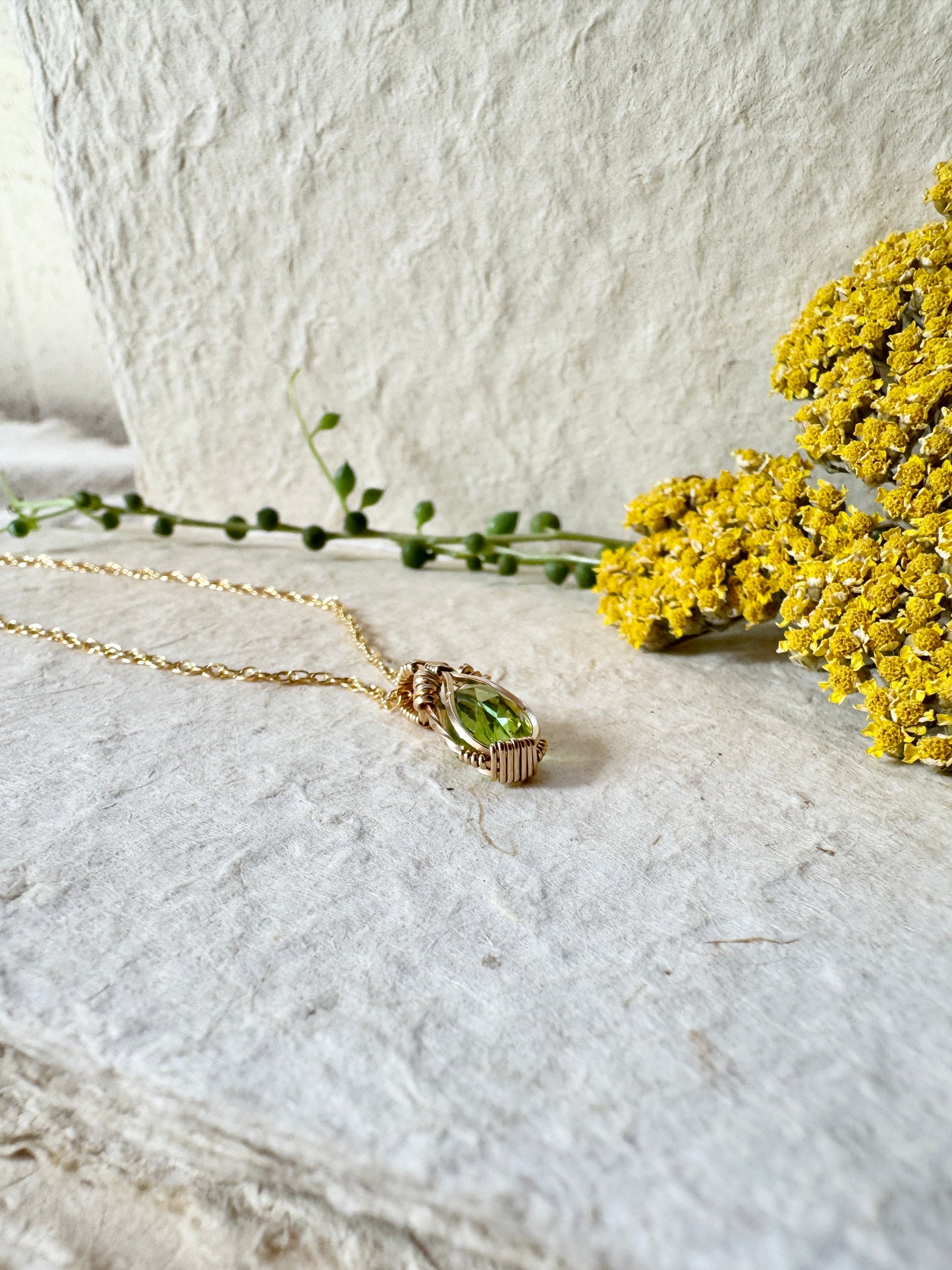 Periodot Necklace Wire Wrapped in 14K Gold fill with chain