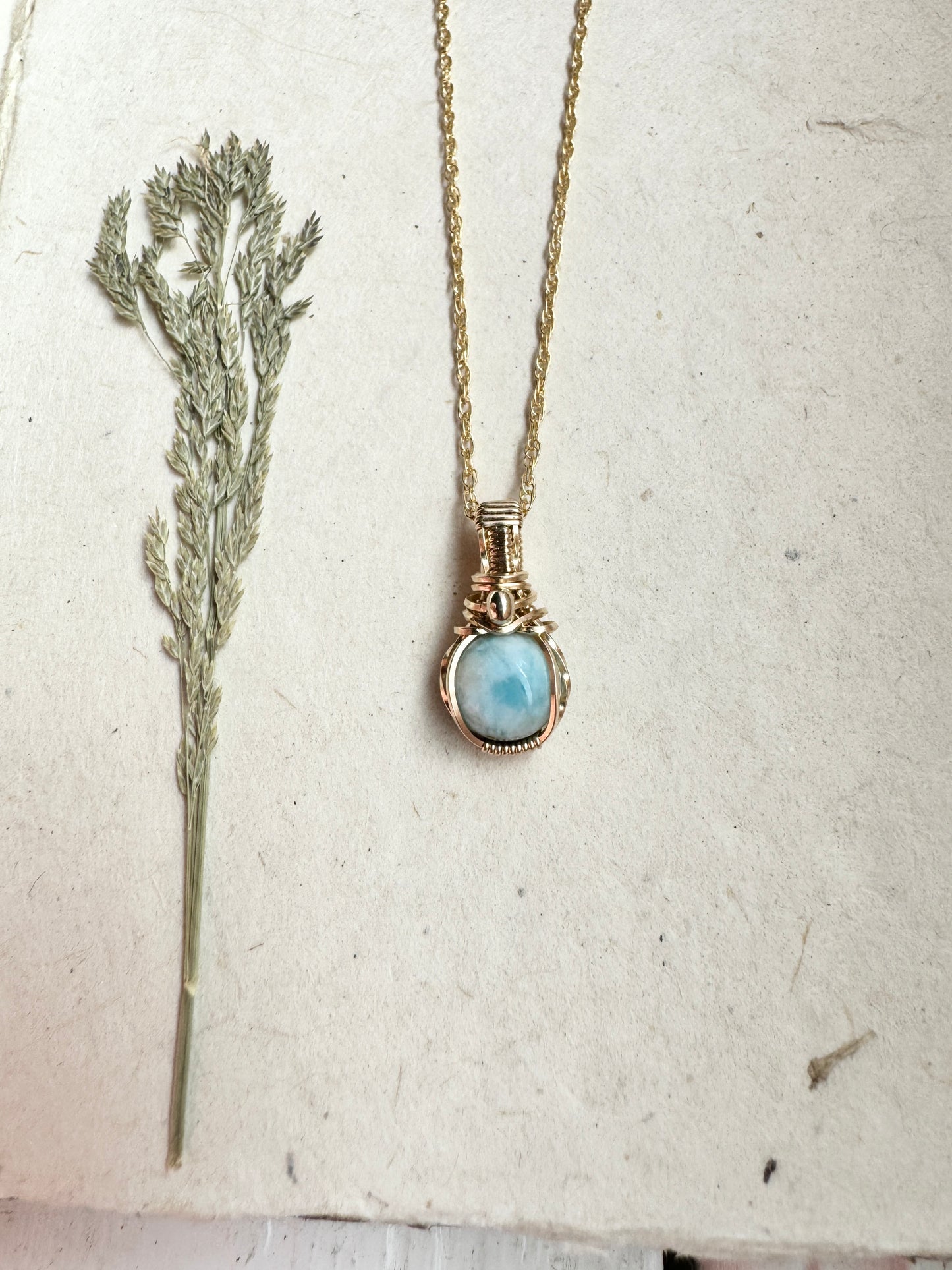 Larimar Mini Wire Wrapped Necklace in 14K Yellow Gold Fill
