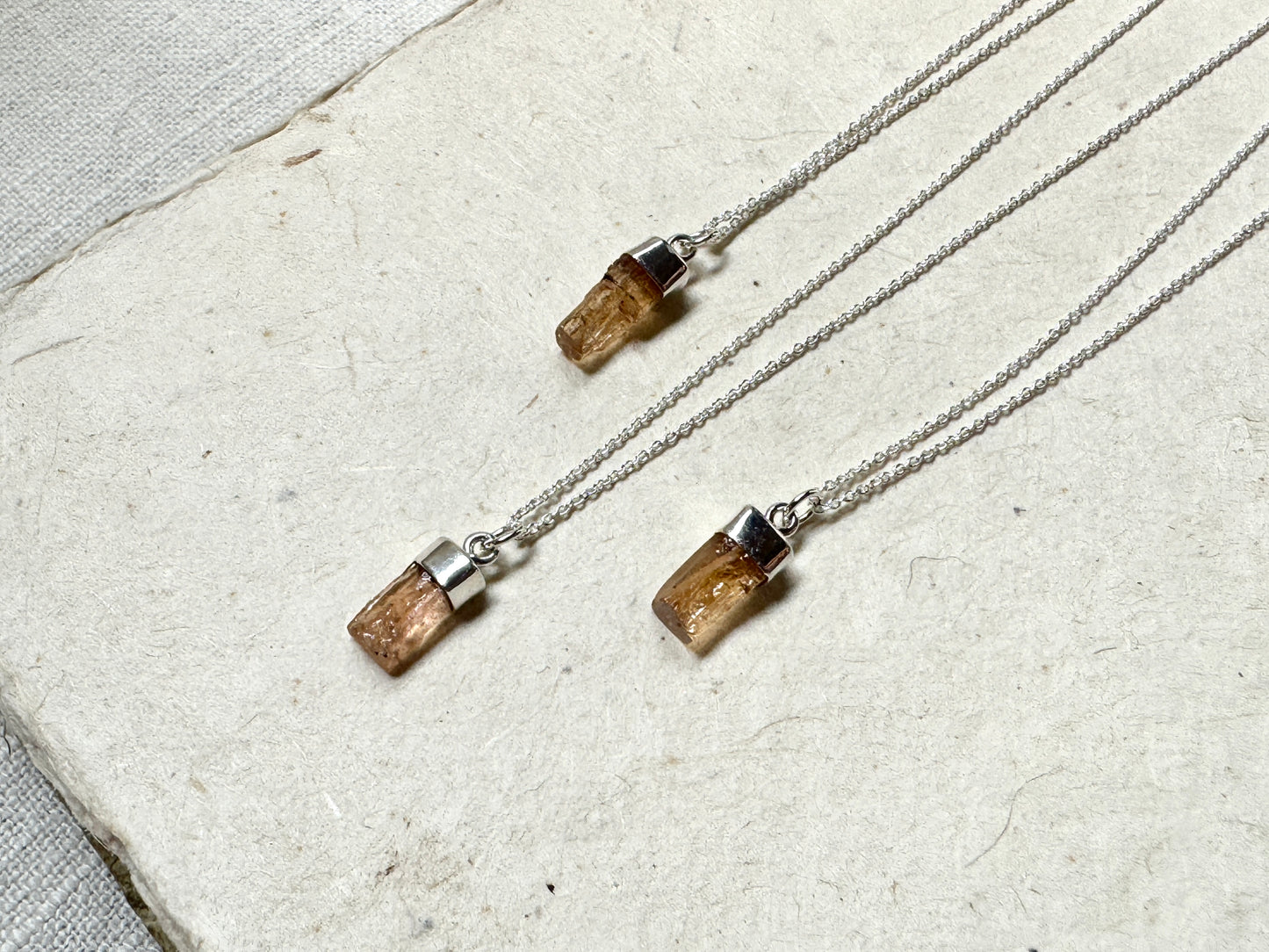 Golden Topaz Crystal Silver Cap Necklace - Solar Plexus Healing Manifestation Divine Will