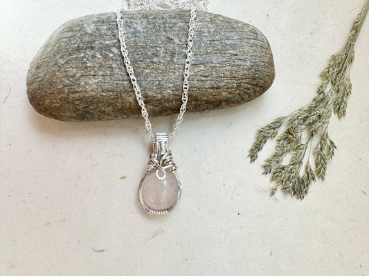 Small Rose Quartz Necklace in Sterling Silver