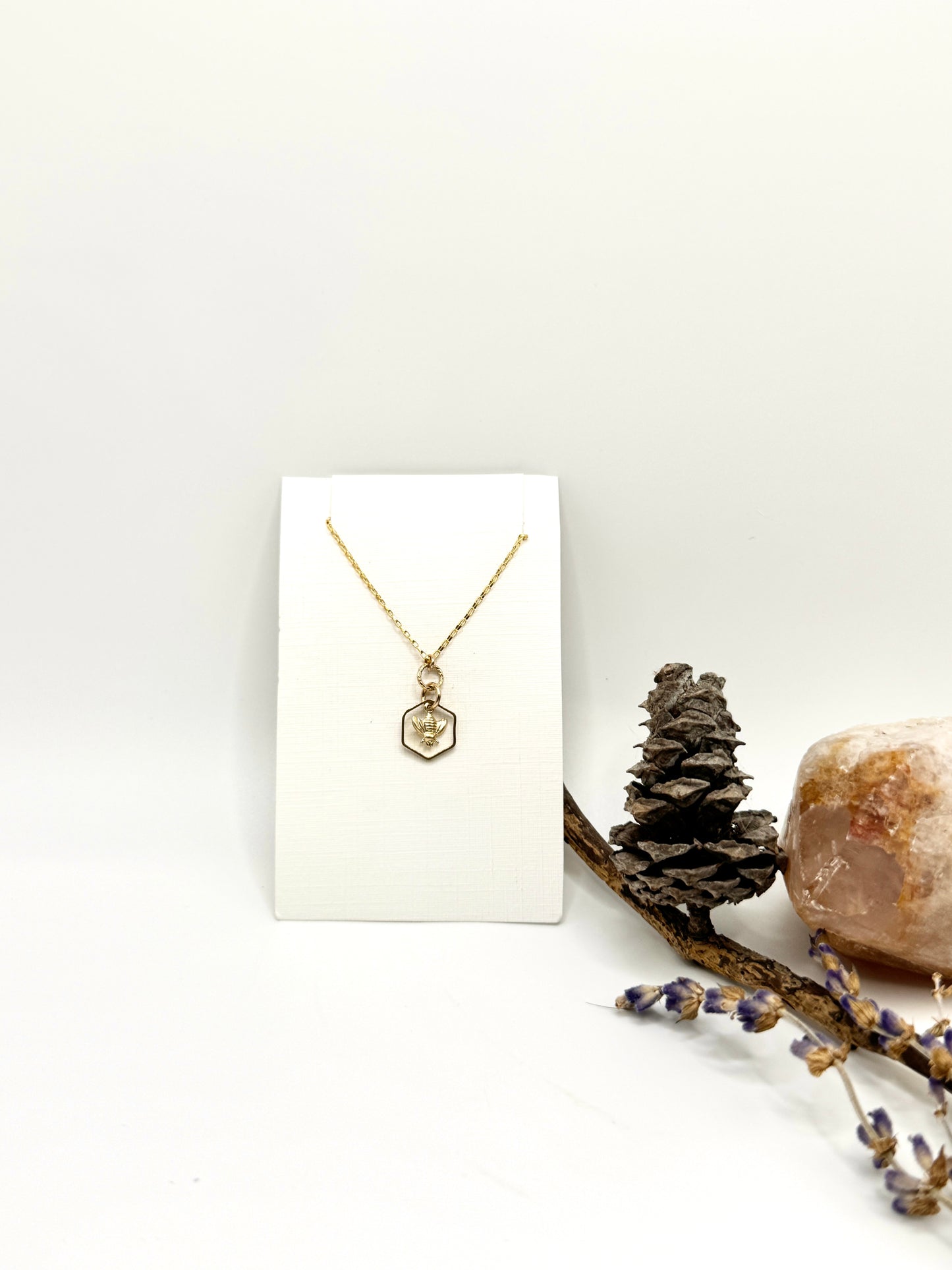 Honey Keeper ~ Bee in Honeycomb Charm Necklace in 14K Gold Fill