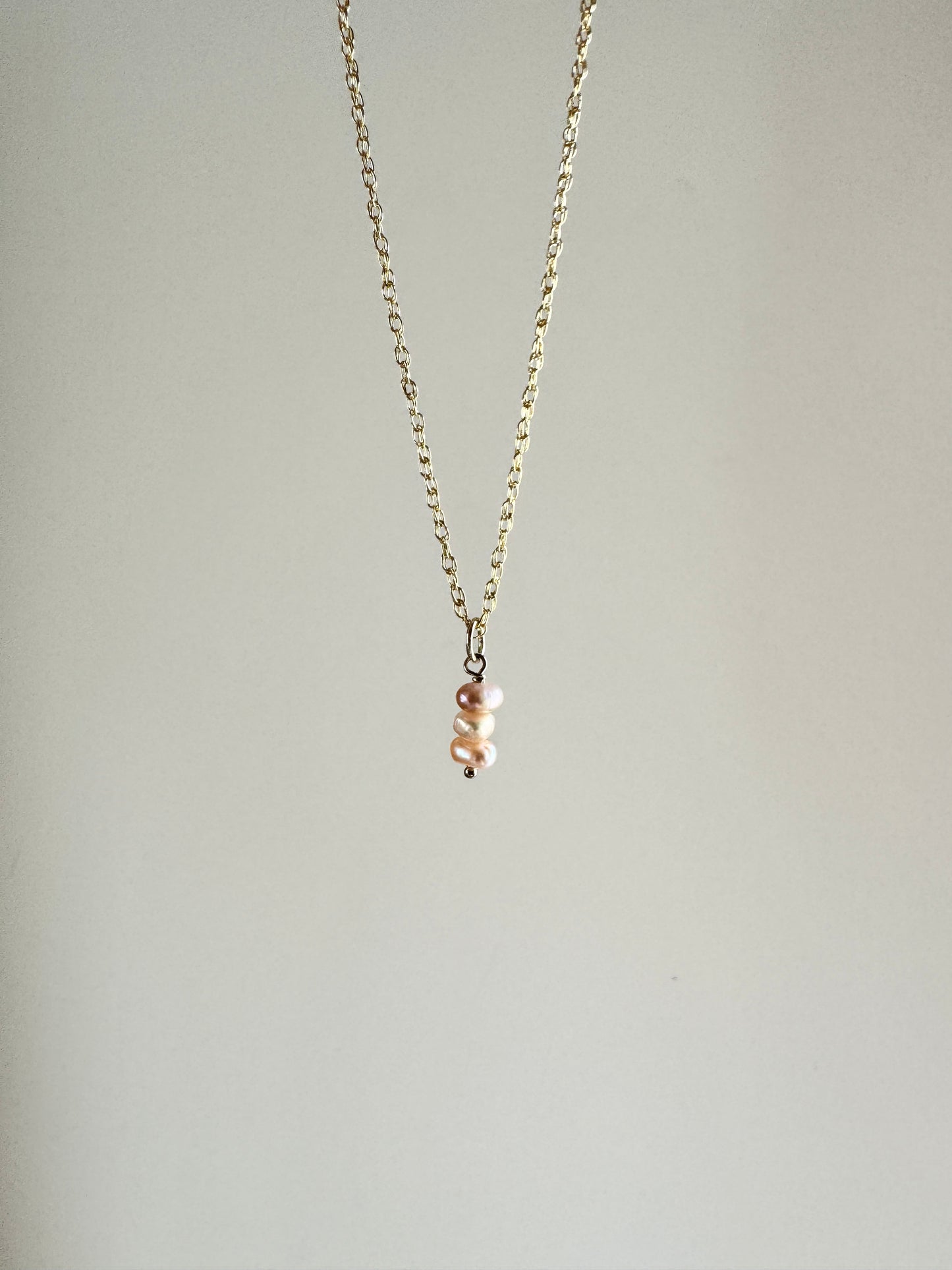 Pink Pearl Necklace Wire Wrapped in 14K Gold fill with chain