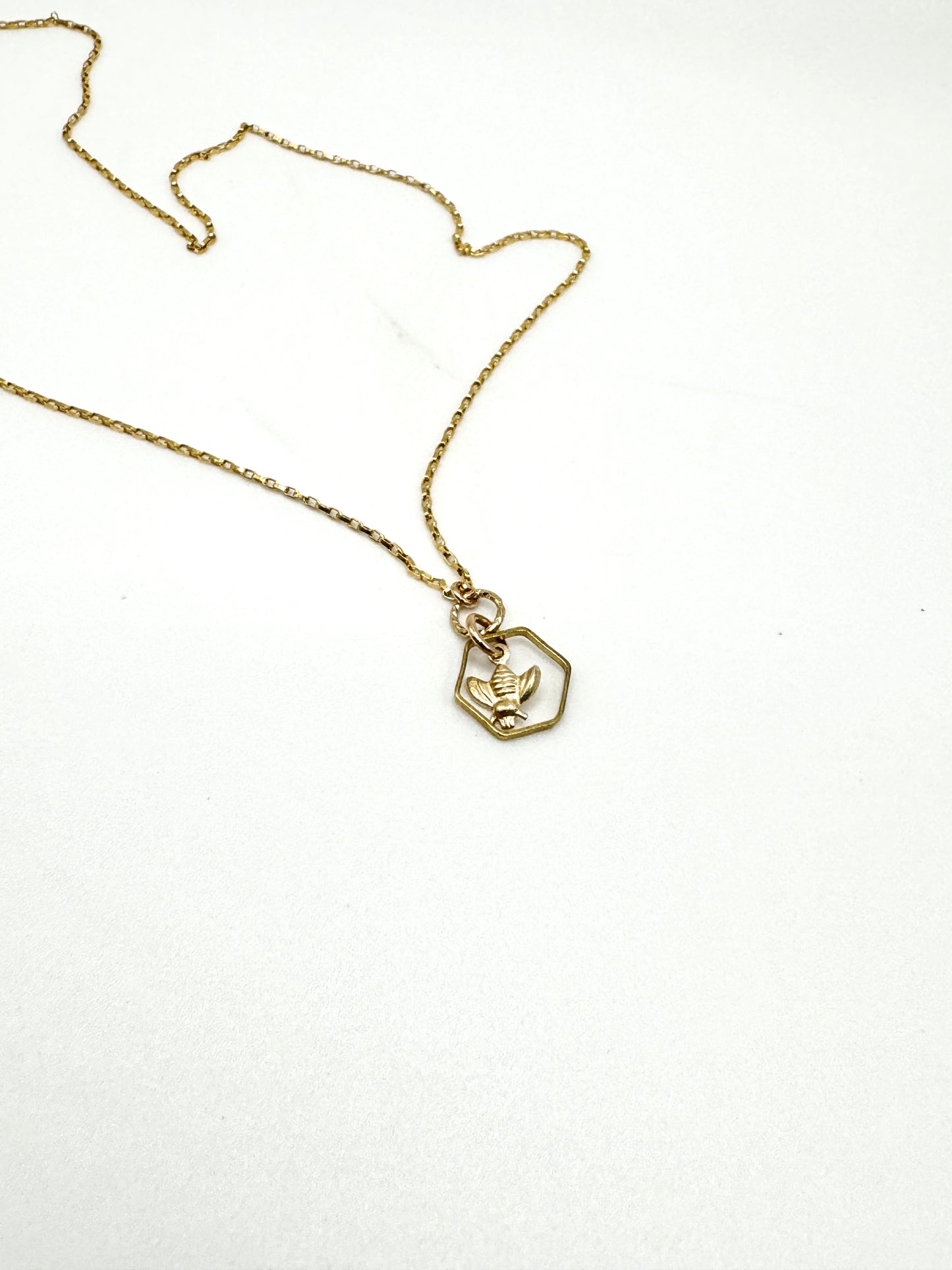 Honey Keeper ~ Bee in Honeycomb Charm Necklace in 14K Gold Fill