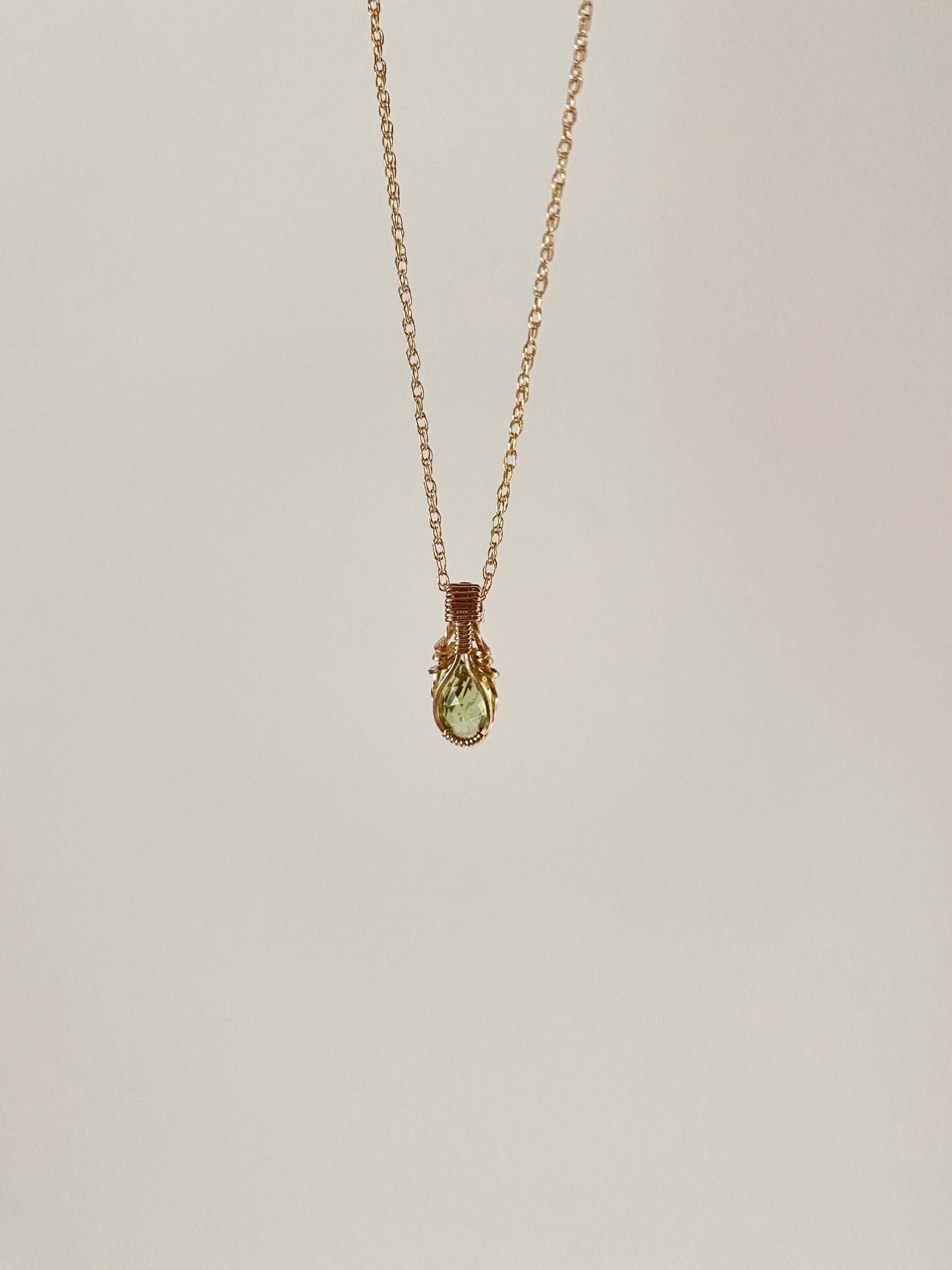 Periodot Necklace Wire Wrapped in 14K Gold fill with chain