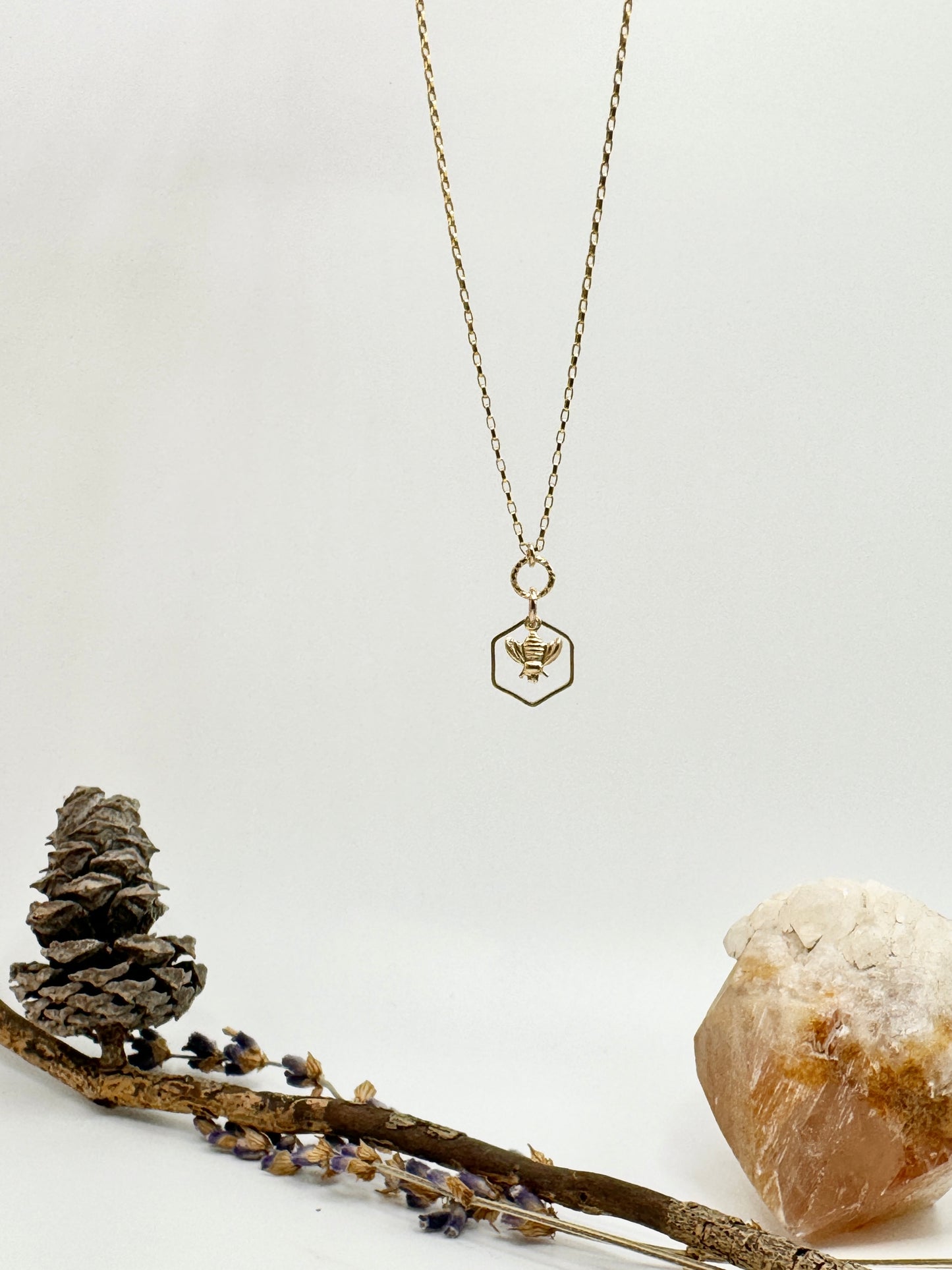 Honey Keeper ~ Bee in Honeycomb Charm Necklace in 14K Gold Fill