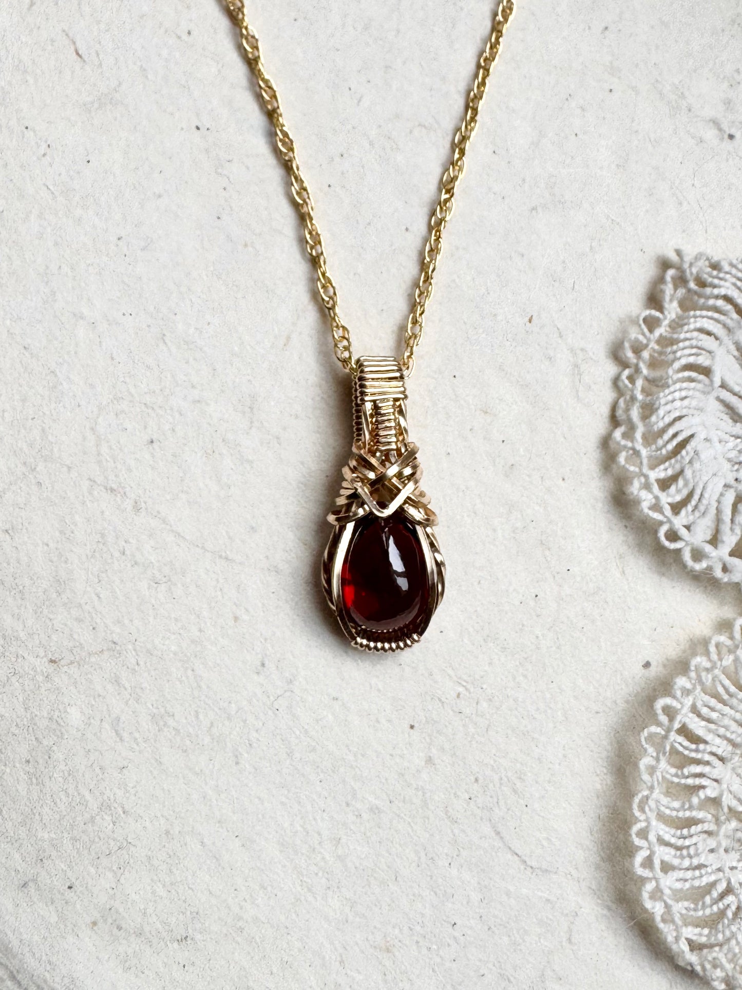 Garnet Wire Wrapped Necklace in 14K Gold Fill