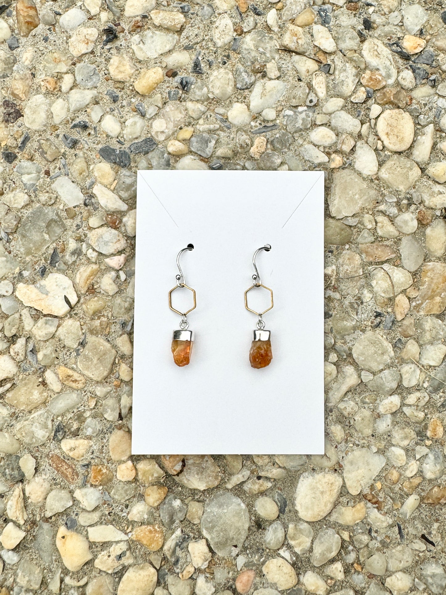 Citrine Honeycomb Earrings in Sterling Silver and Brass