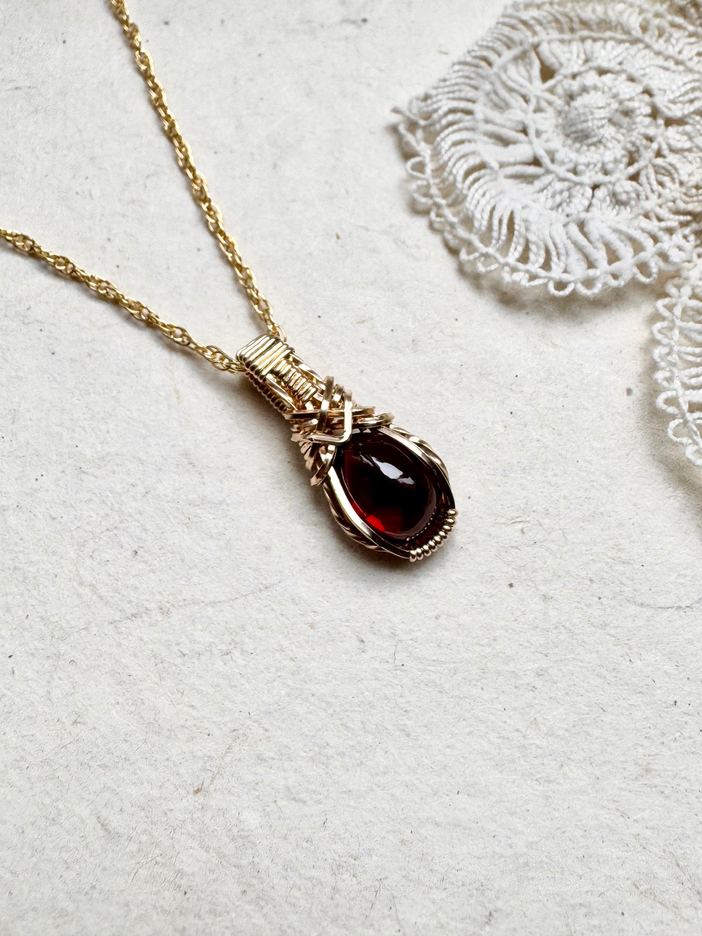 Garnet Wire Wrapped Necklace in 14K Gold Fill