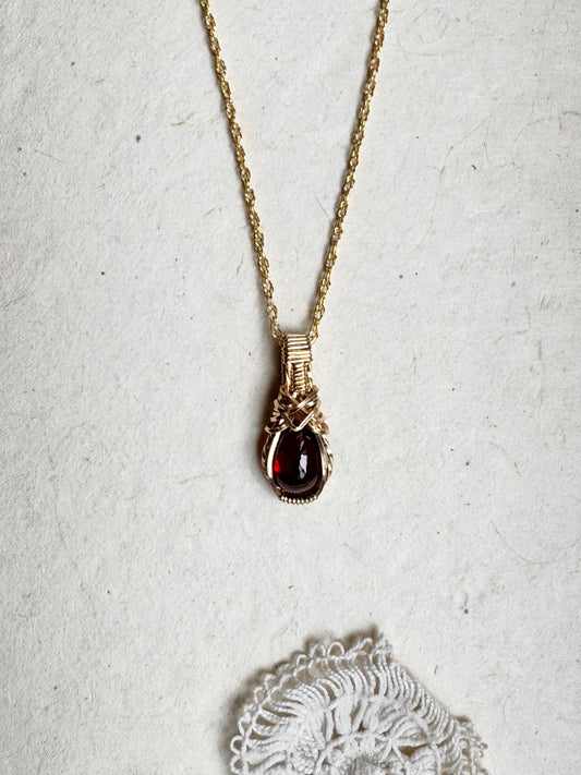 Garnet Wire Wrapped Necklace in 14K Gold Fill