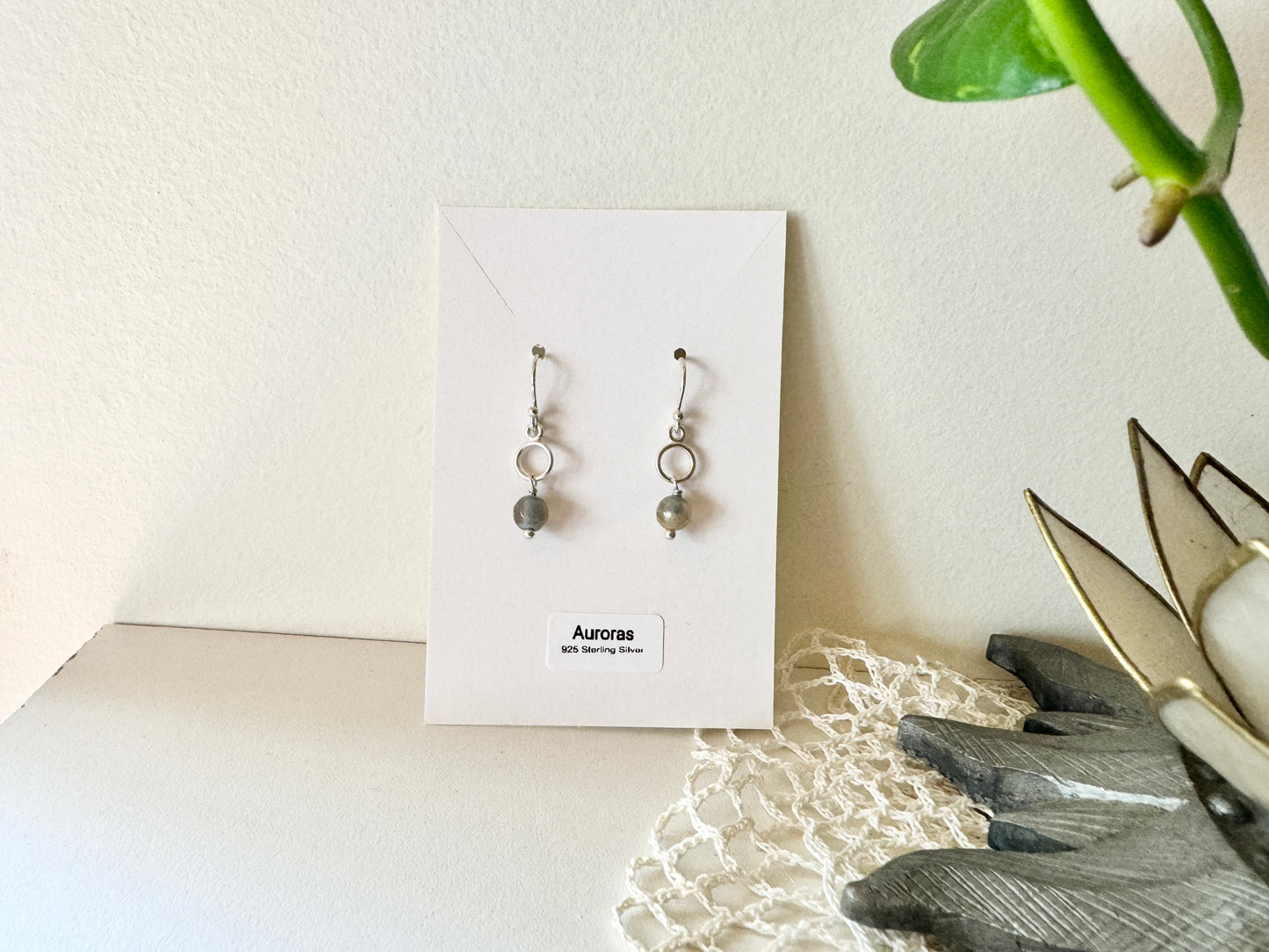 Auorora Earrings in .925 Sterling Silver with Chalcedony stones - Sacred Symbols Series