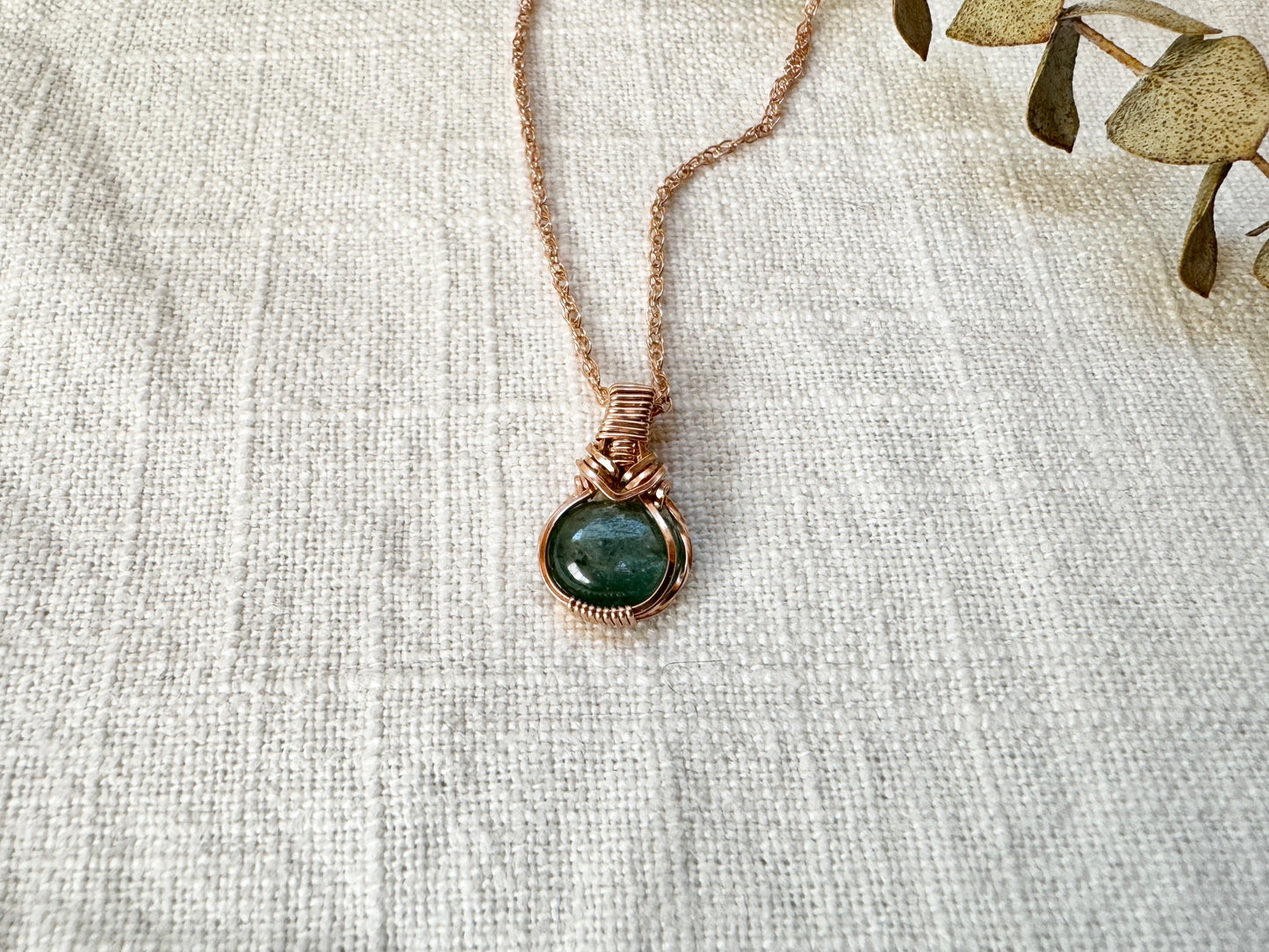 Small Green Kyanite Wire Wrapped Pendant in 14K Rose Gold Fill