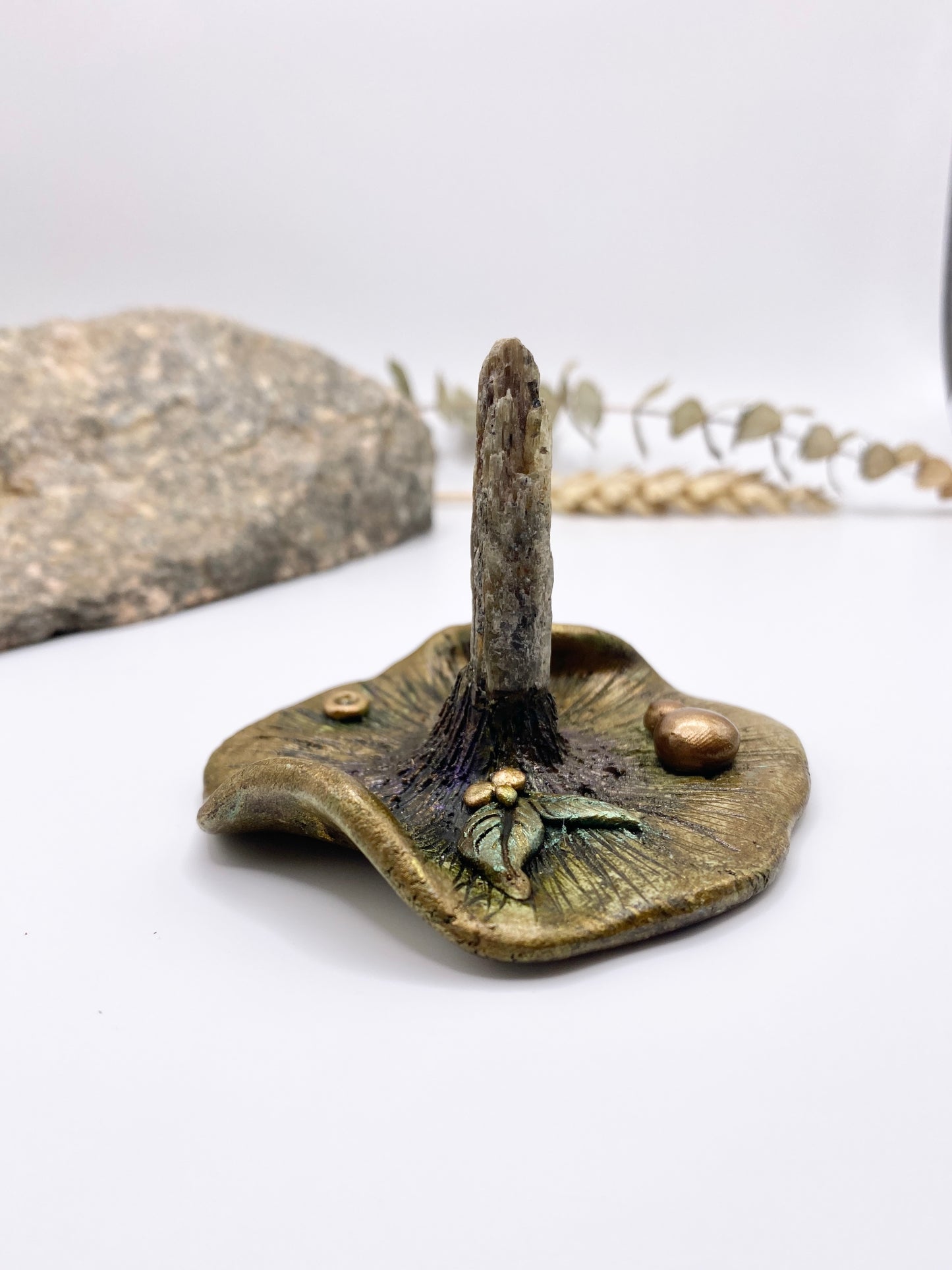 Green Kyanite Kyanite Ring Holder ~ Mushroom Cap Design ~ Inspired Home Decor